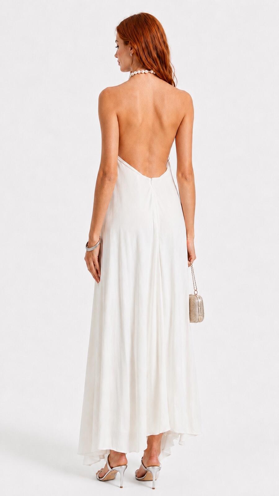 Retrofête Maryam Pearl Embellished Halter Maxi Dress White Size M | NWT