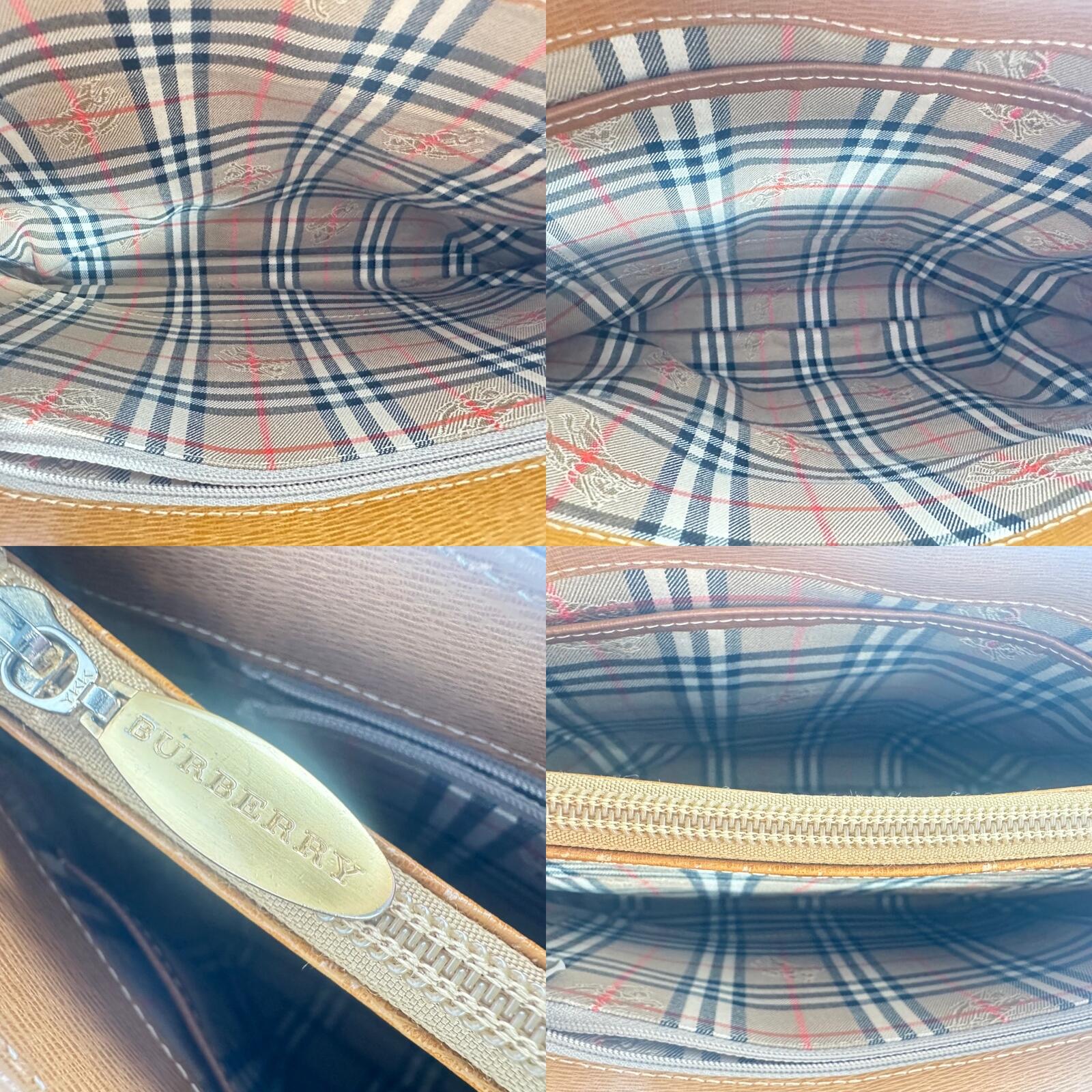 Burberry London Cosmopolitan Tote Tan Grained Leather Nova Check | Pre-Loved