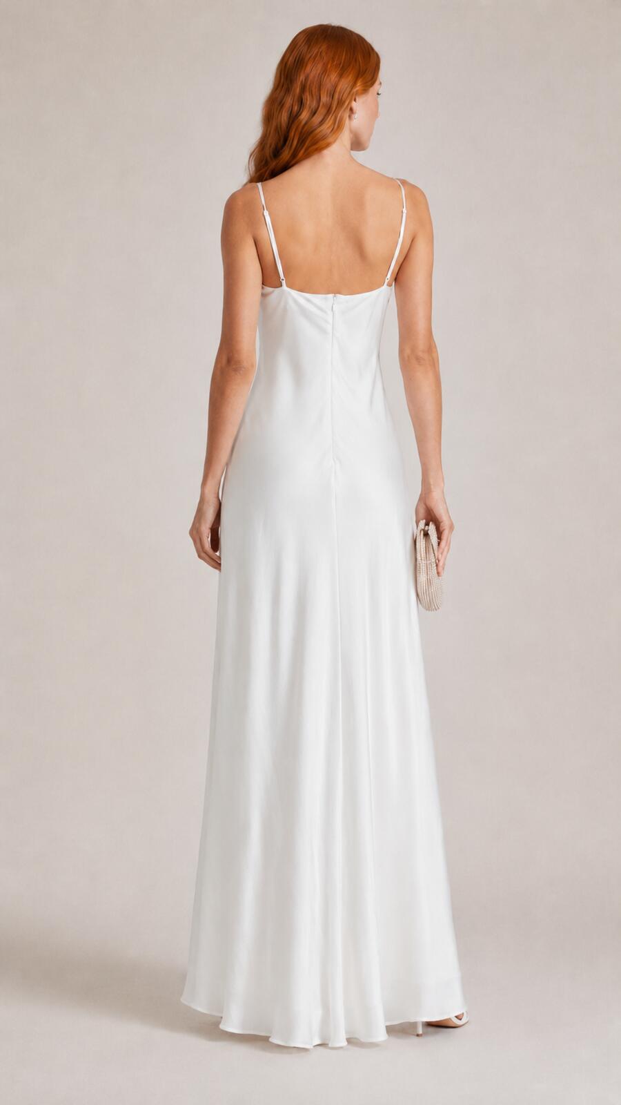 Simkhai Finley Satin-Crepe Draped Cowl Gown White US 6 | NWT