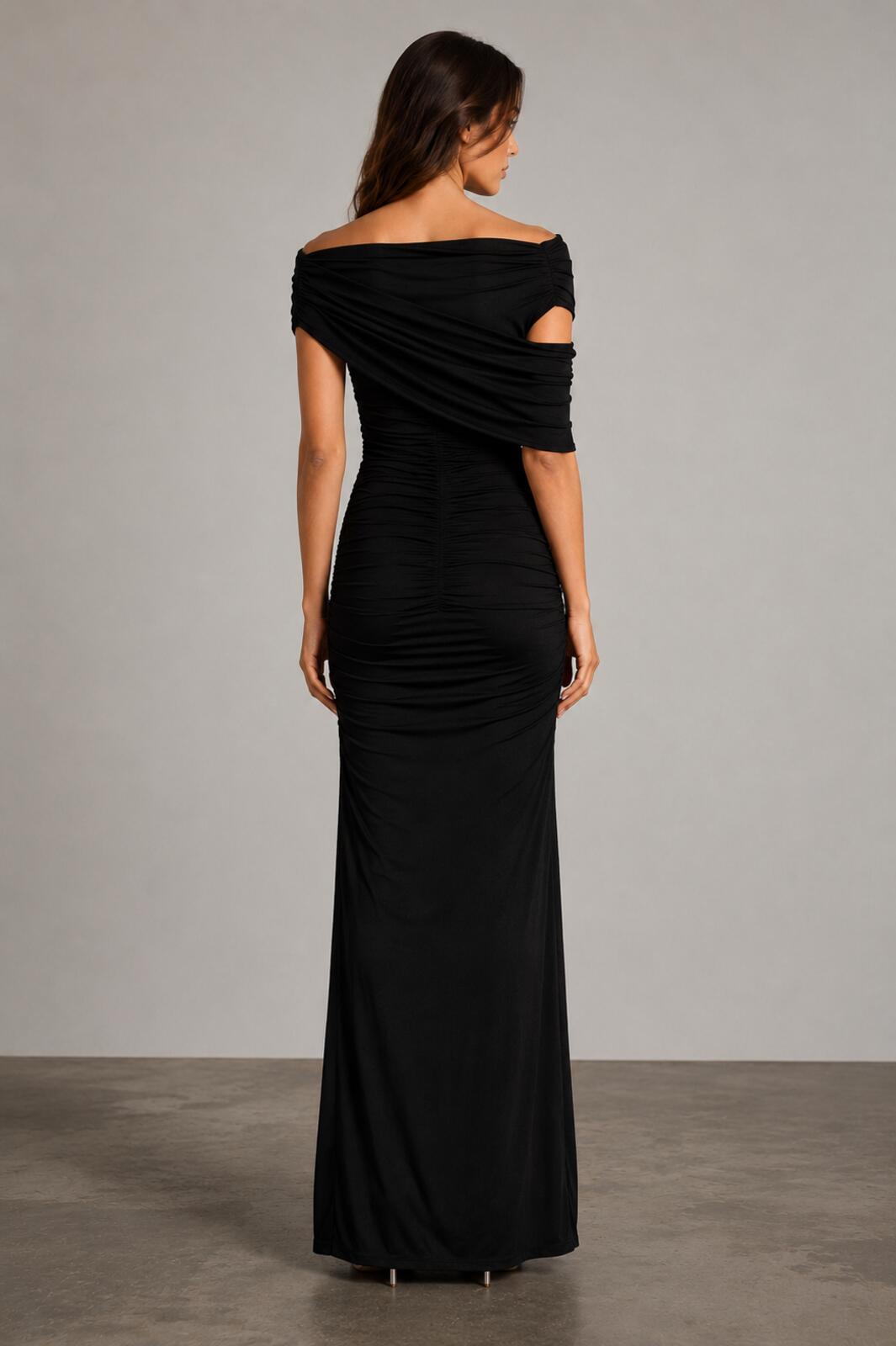 Blumarine Black Ruched Off-Shoulder Maxi Dress IT 42 US 6 | NWT
