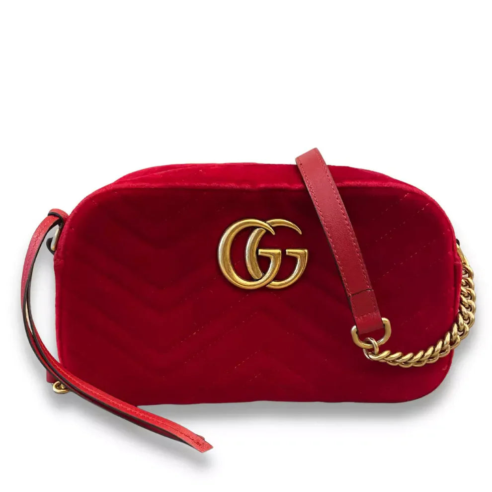 Gucci GG Marmont Red Velvet Crossbody Camera Bag - Vestir