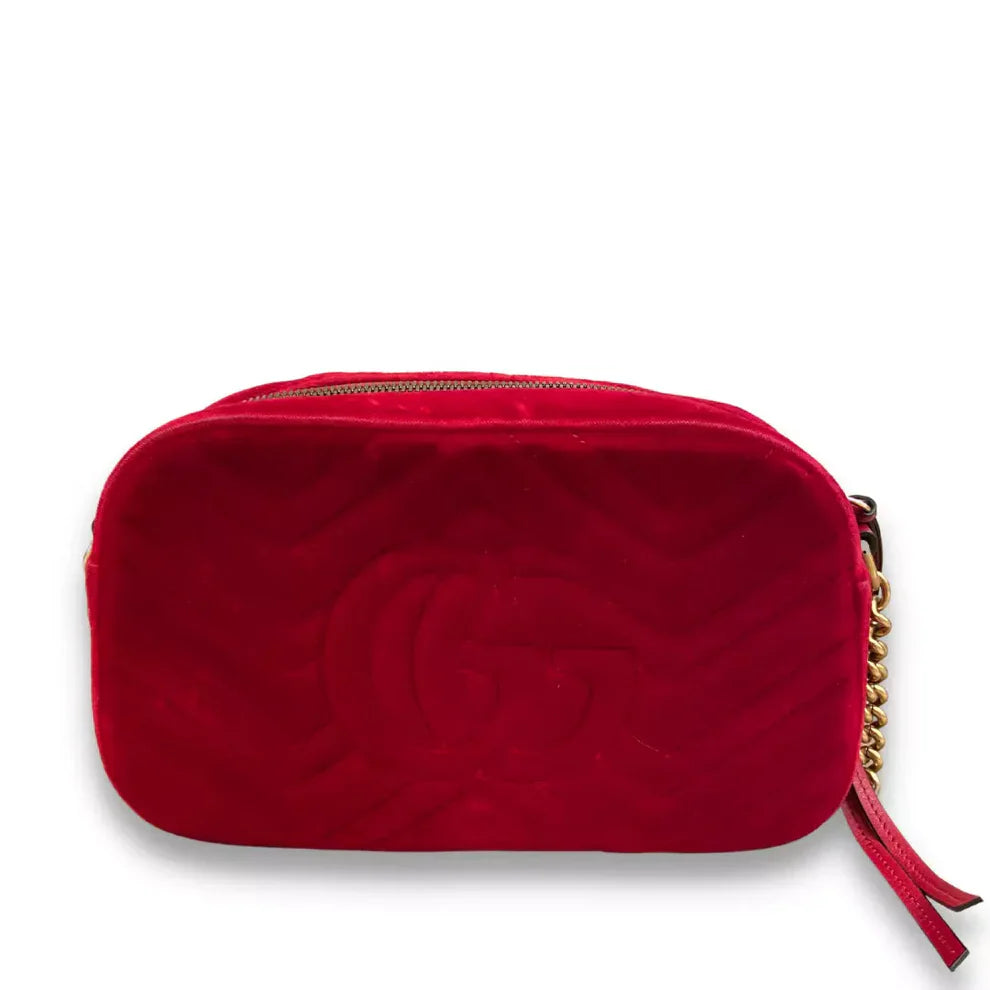 Gucci GG Marmont Red Velvet Crossbody Camera Bag - Vestir