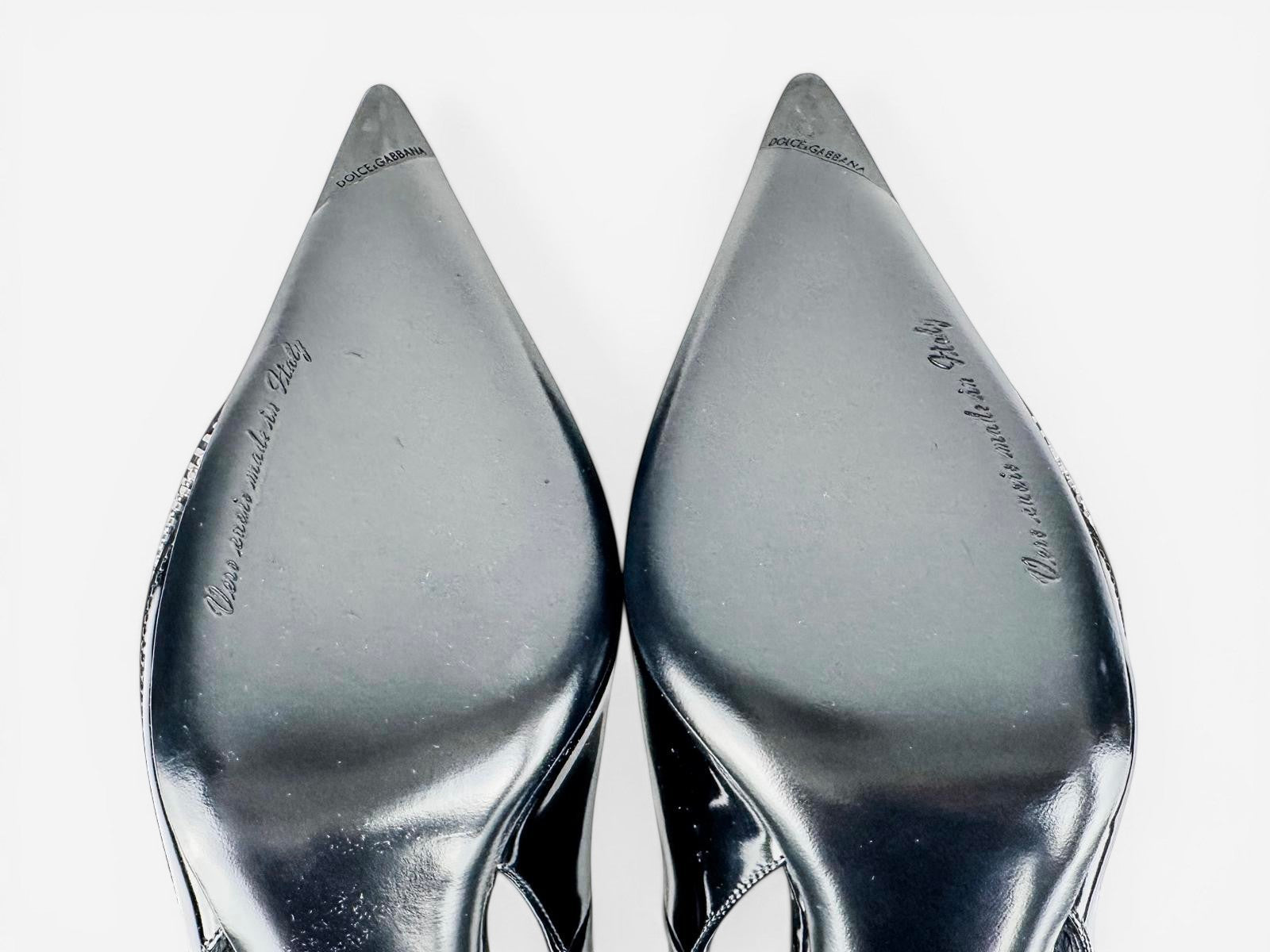D&G Black Patent Pointed‑Toe Slingback Heels with Zipper – Women’s EU 39 NIB