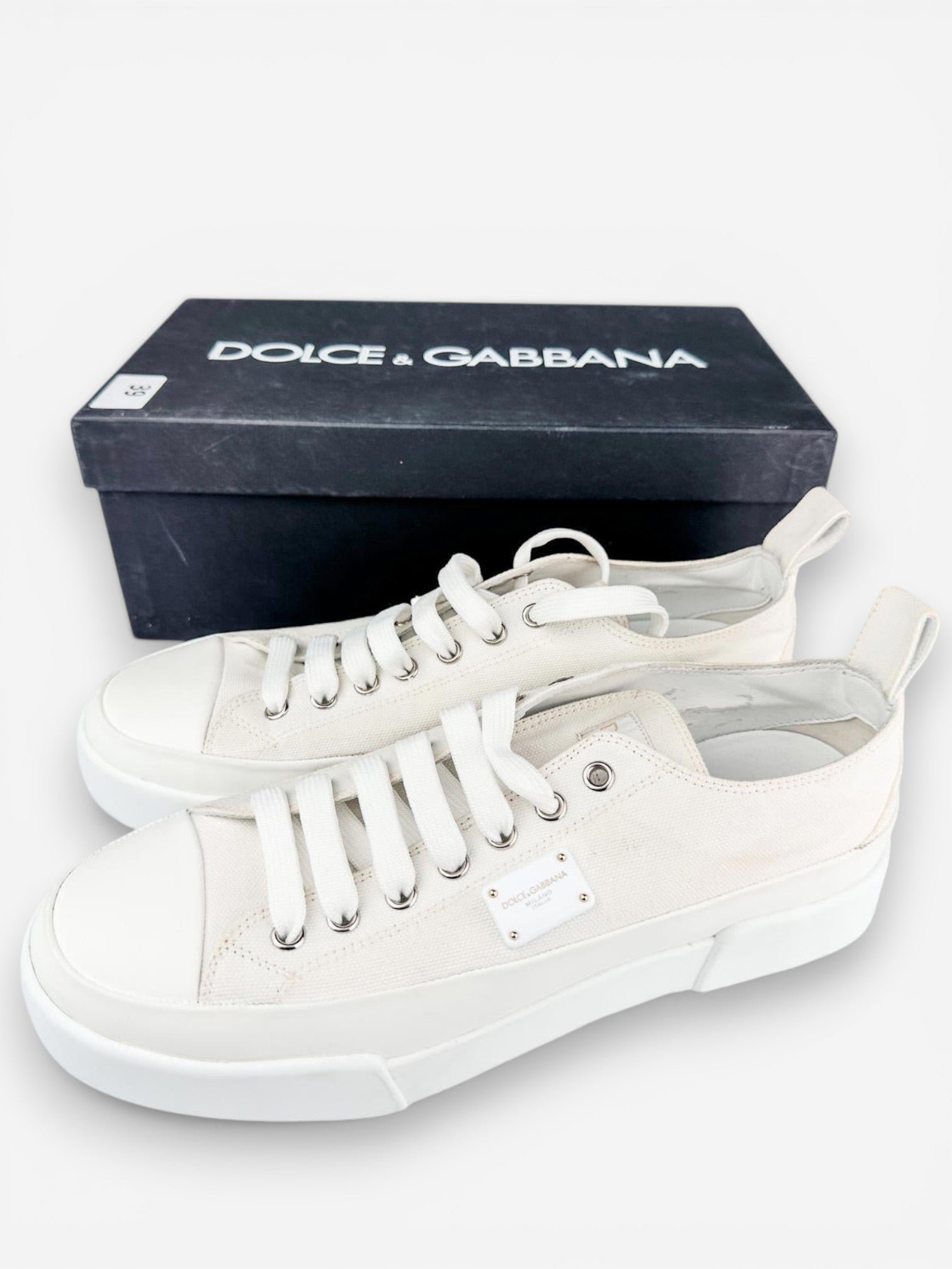 Dolce & Gabbana White Canvas Platform Low-Top Sneakers EU 40 / US 9 – New In Box