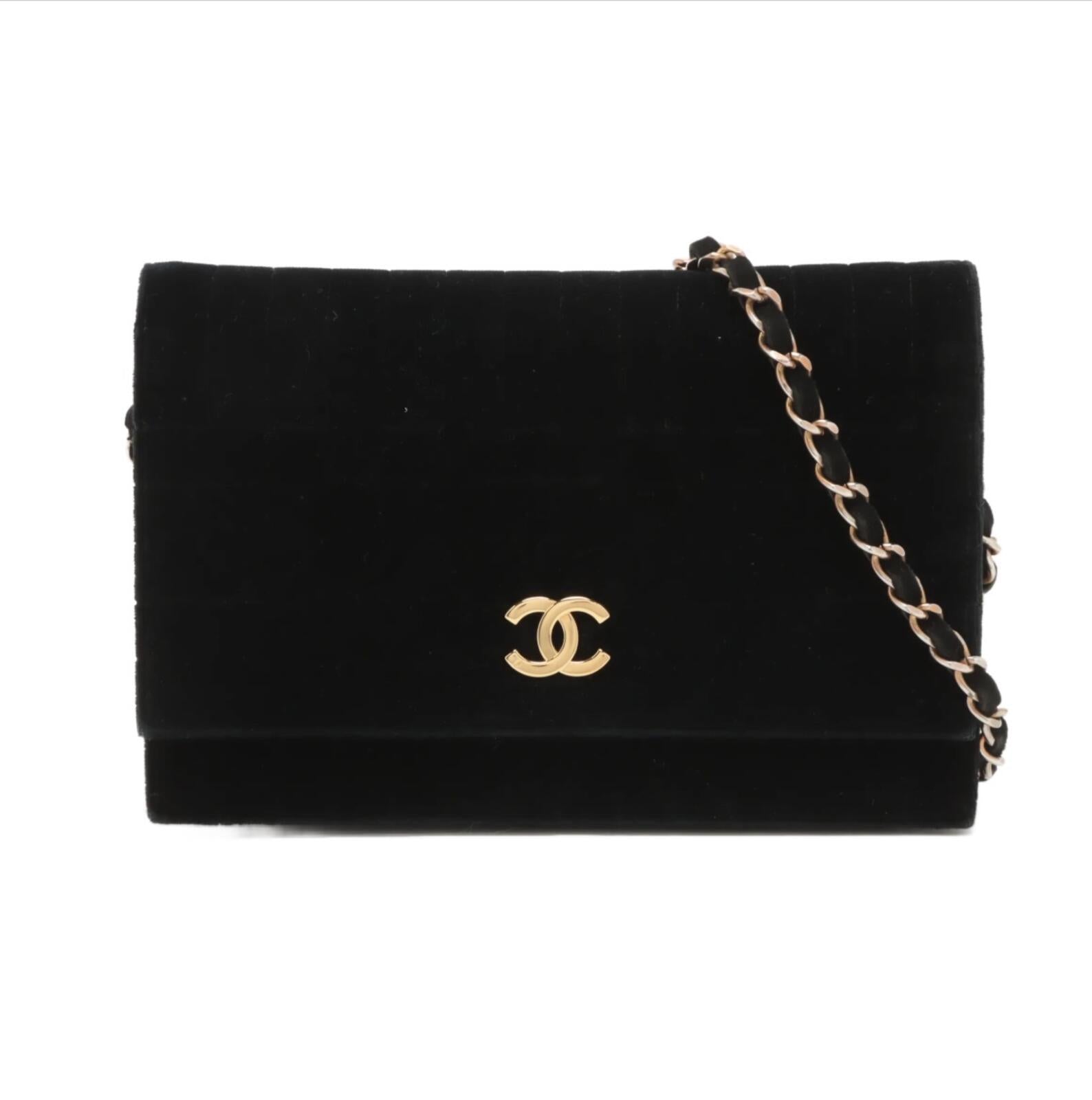 Chanel Coco Mark Black Velvet CC Chain Shoulder Bag Gold Hardware | Pre-Loved