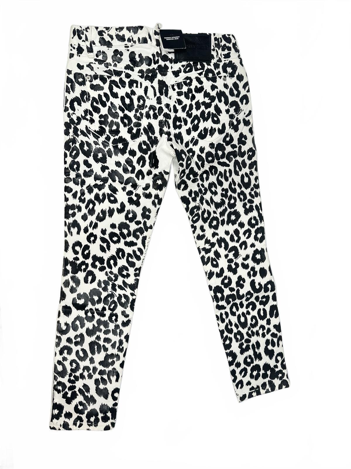 Dsquared2 Runway Straight Cropped Jean White Leopard Print IT 38 W30 | NWT
