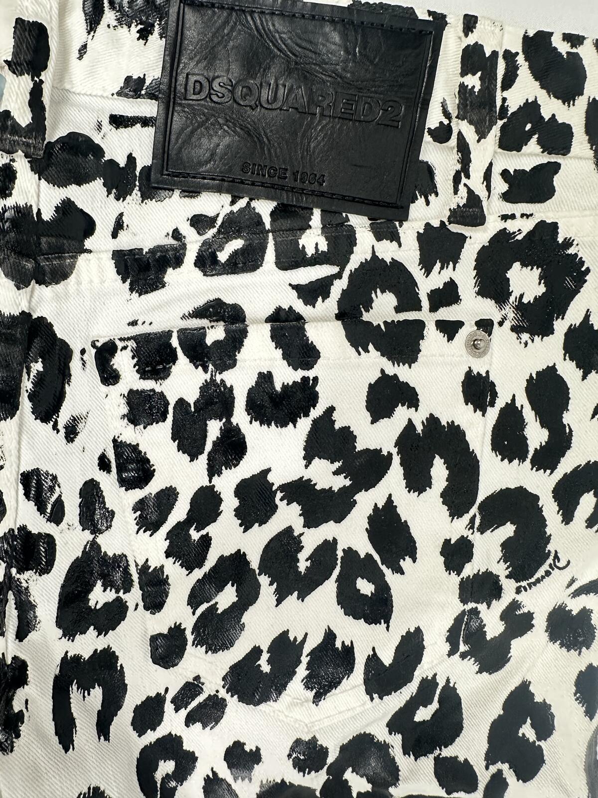 Dsquared2 Runway Straight Cropped Jean White Leopard Print IT 38 W30 | NWT