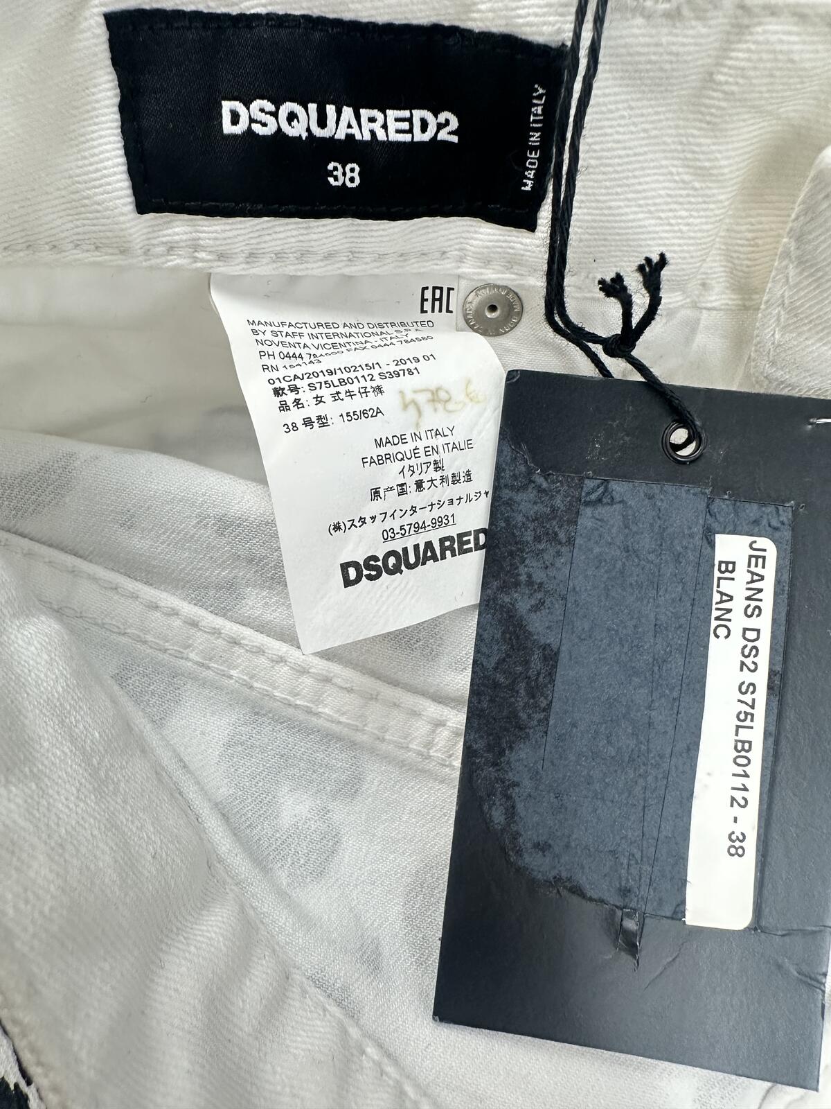 Dsquared2 Runway Straight Cropped Jean White Leopard Print IT 38 W30 | NWT