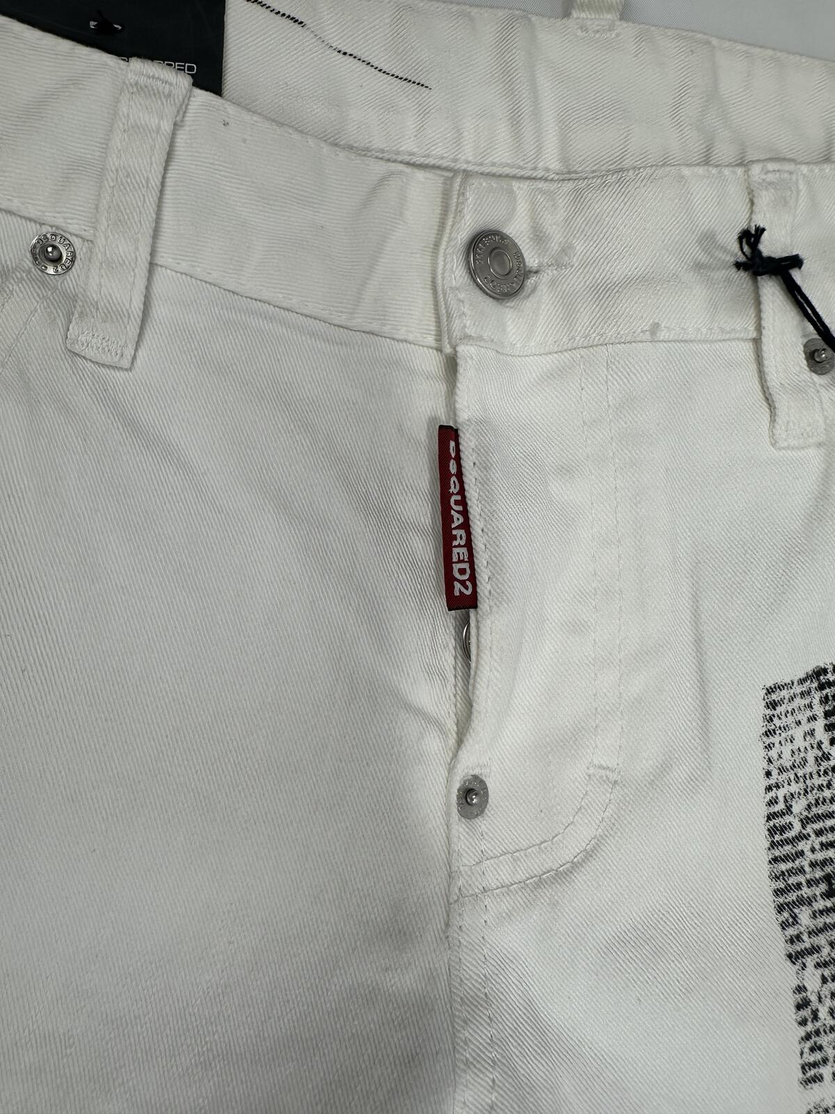 Dsquared2 Cool Girl Cropped Jeans White Graphic Print IT 38 W32 NWT