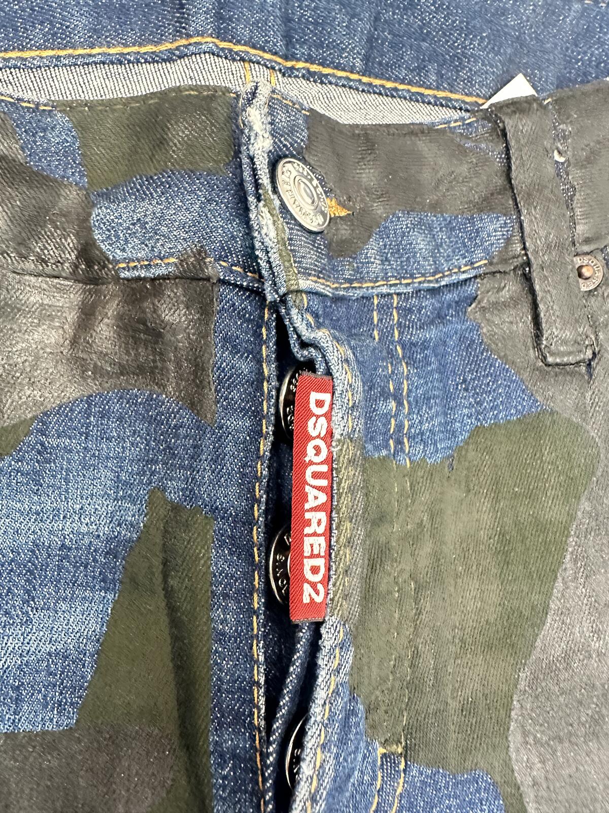 Dsquared2 Men's Skater Jean Camo Print Blue Denim IT38 NWT S75LB0147
