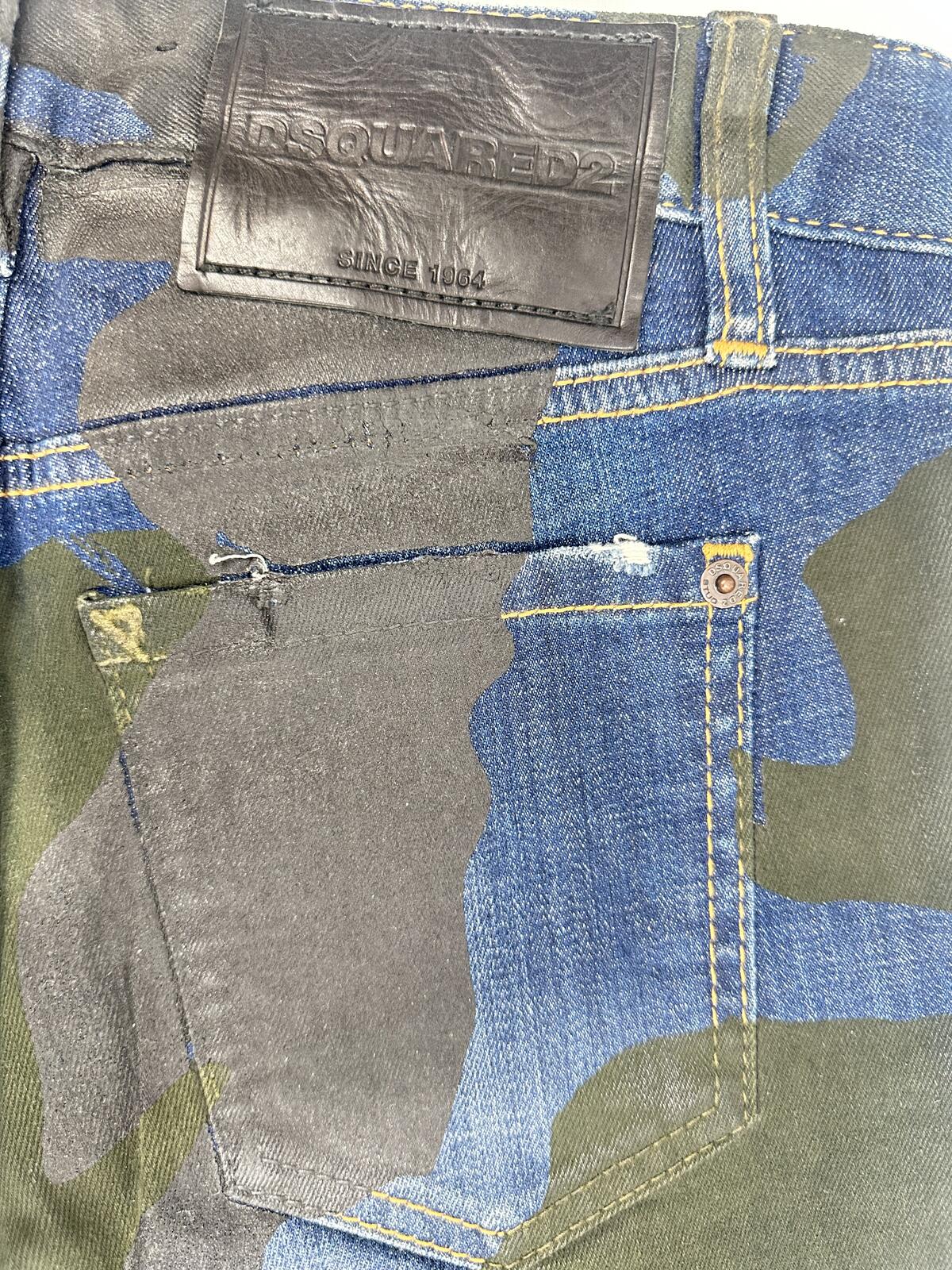 Dsquared2 Men's Skater Jean Camo Print Blue Denim IT38 NWT S75LB0147