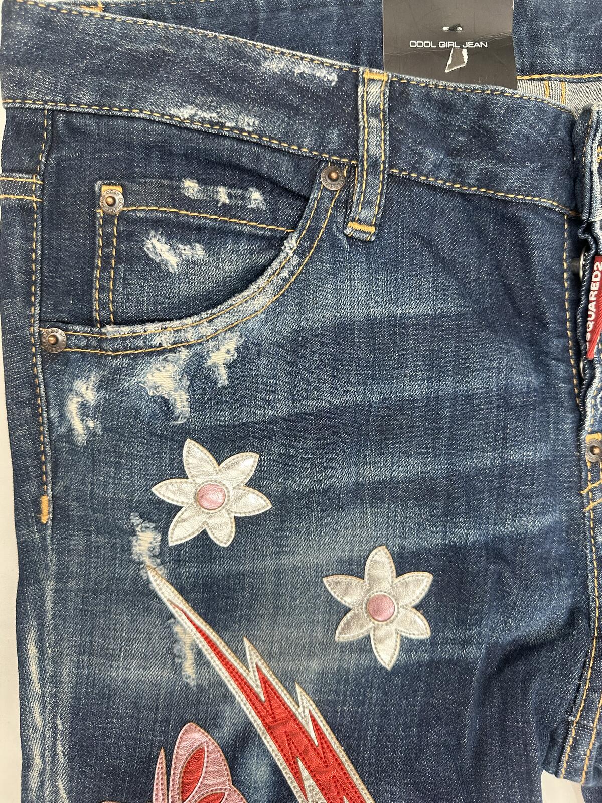 Dsquared2 Cool Girl Jean Embroidered Appliqué Distressed IT38 NWT S72LA0960