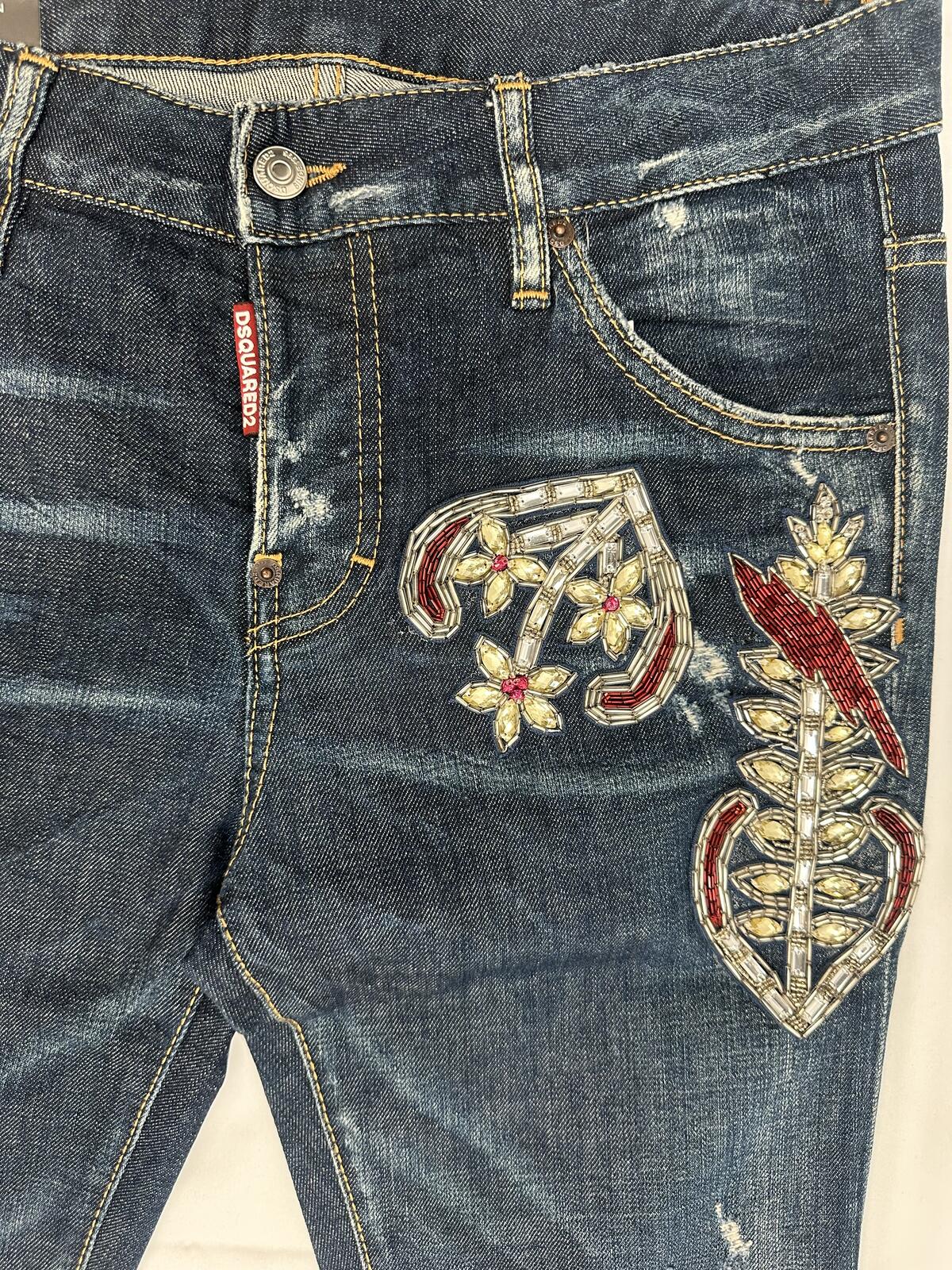 Dsquared2 Cool Girl Jean Embroidered Lightning Bolt Distressed IT38 NWT S72LA0964