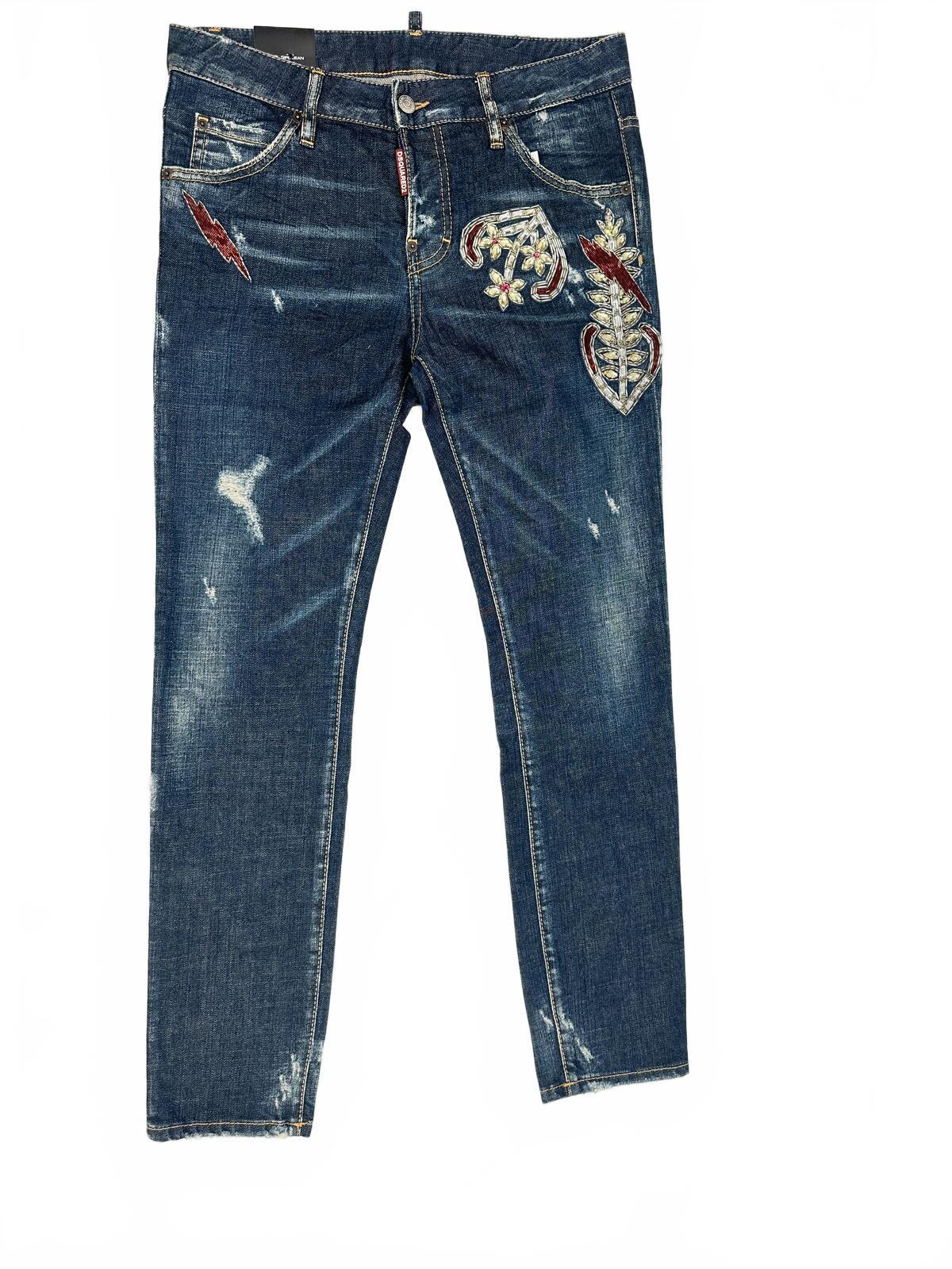 Dsquared2 Cool Girl Jean Embroidered Lightning Bolt Distressed IT38 NWT S72LA0964