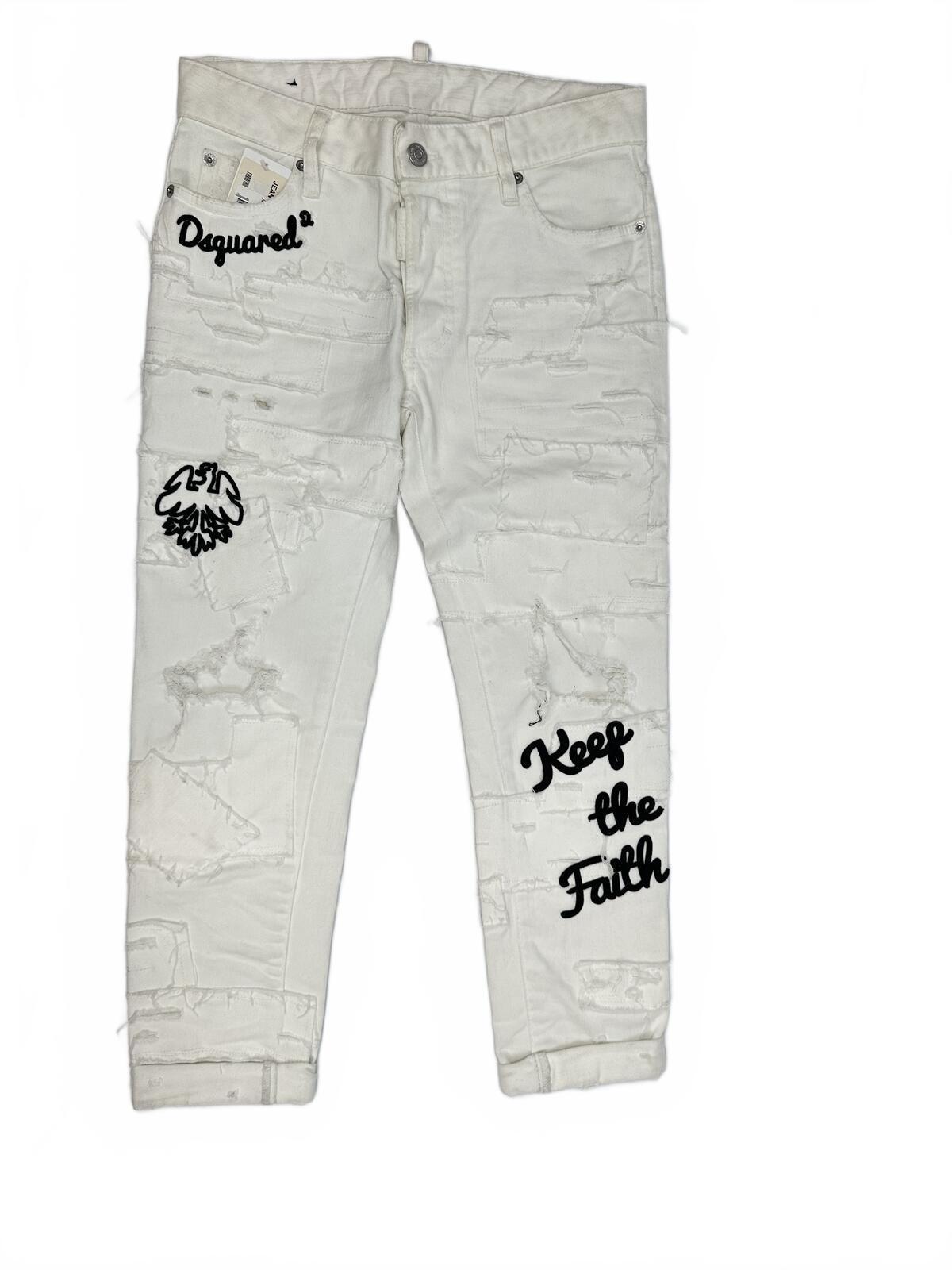 Dsquared2 Cool Girl White Distressed Keep The Faith Jeans IT 38 | NWT