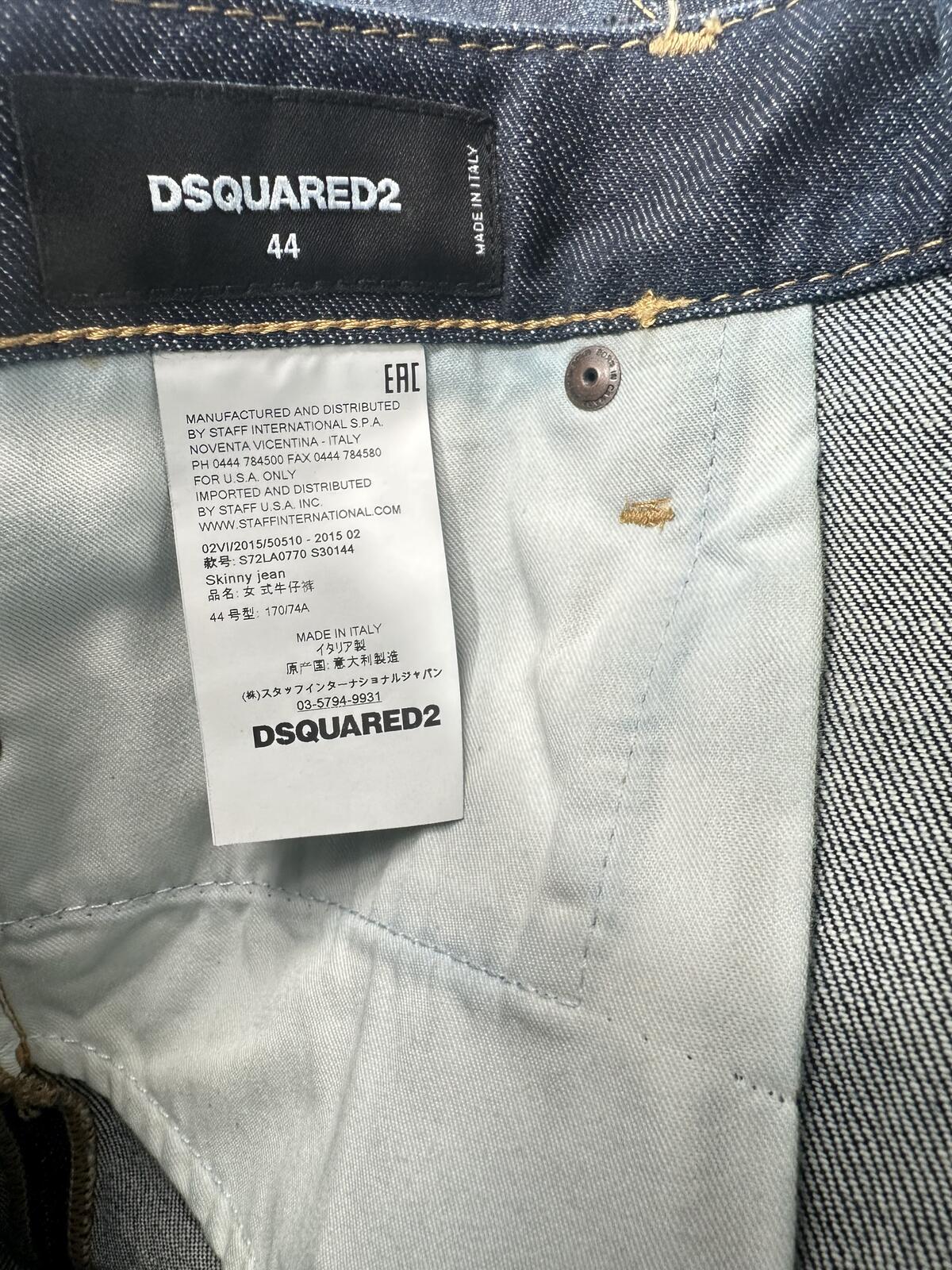 Dsquared2 Skinny Jean Dark Wash Distressed Ankle Zip Men IT 44 | NWT
