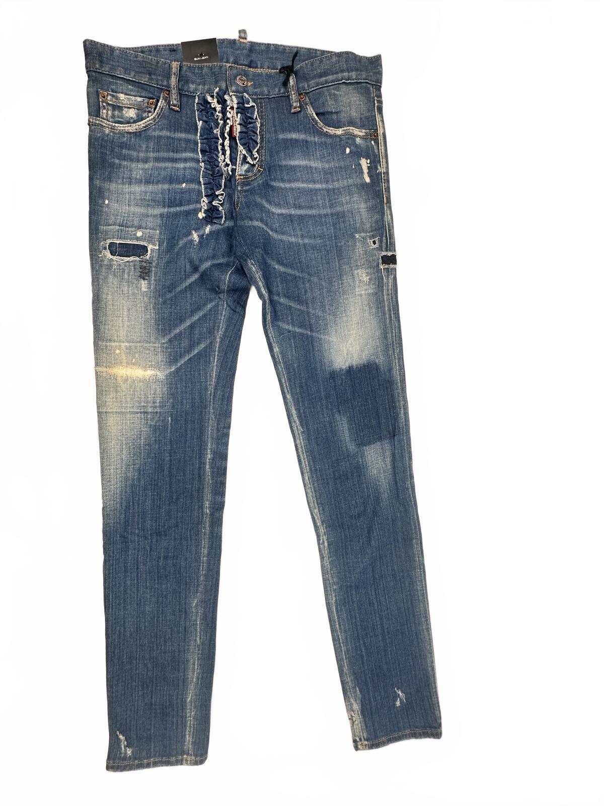 Dsquared2 Slim Jean Distressed Ruffle Fly Denim IT 48 W33 | NWT