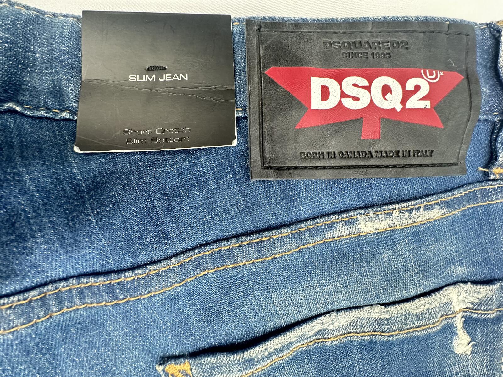 Dsquared2 Slim Jean Distressed Ruffle Fly Denim IT 48 W33 | NWT