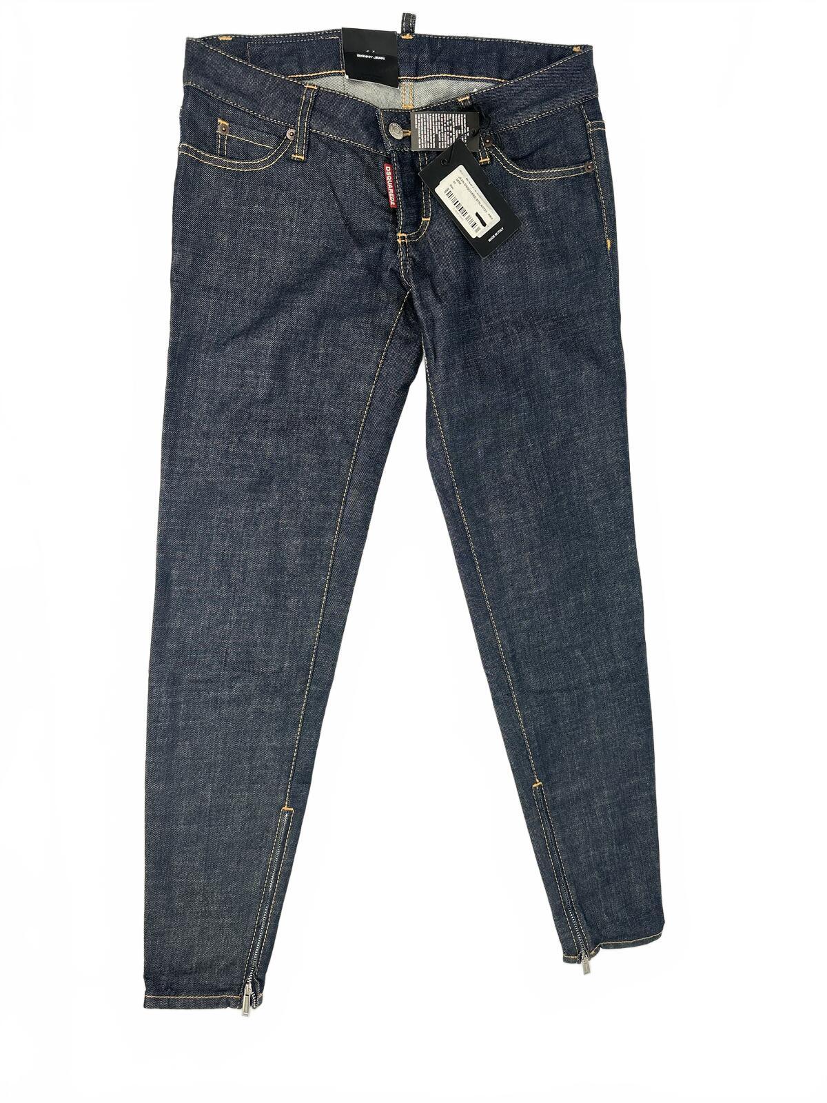 Dsquared2 Skinny Jean Dark Indigo Ankle Zip Short Crotch IT 40 US 4 | NWT