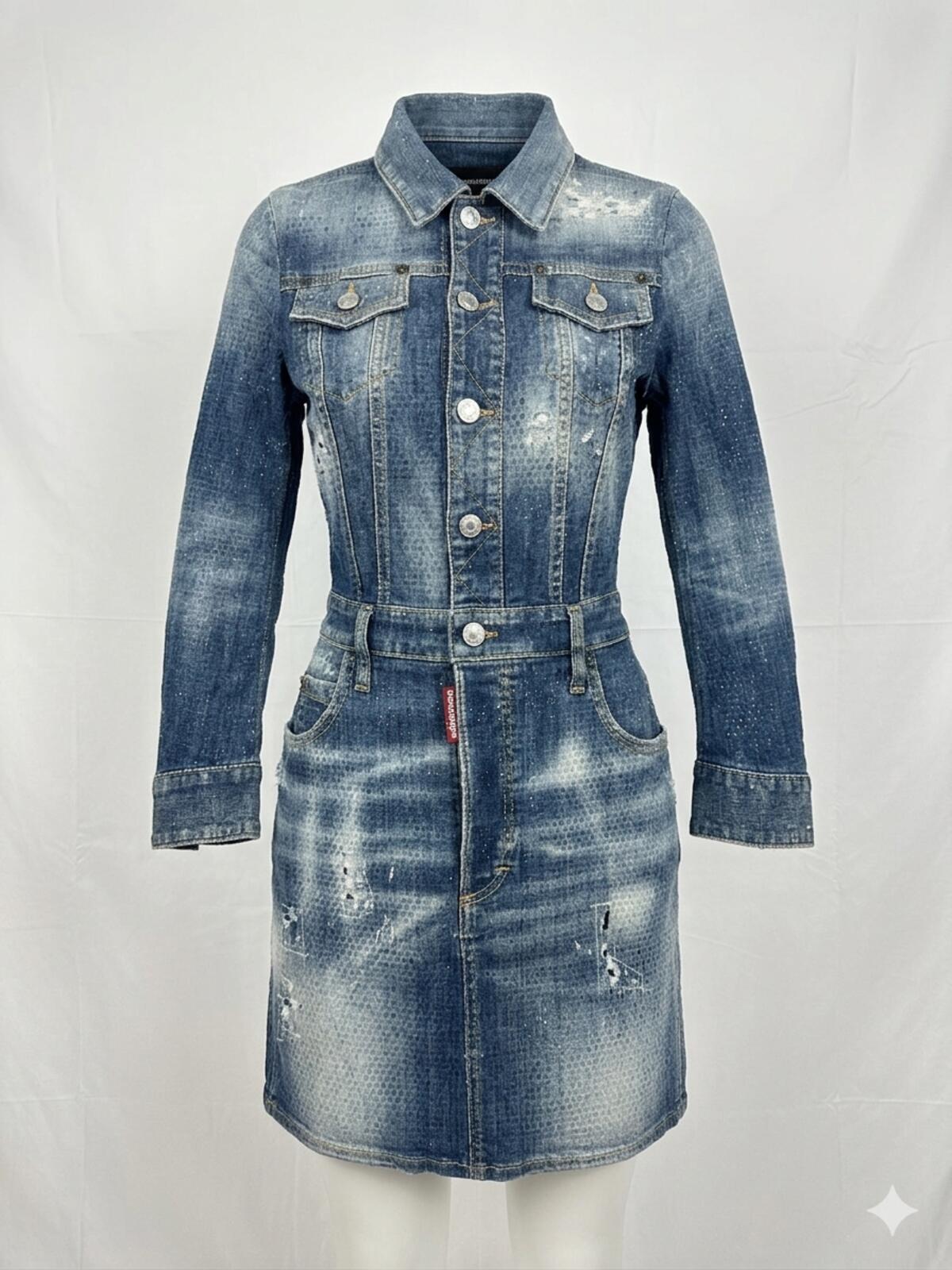 Dsquared2 Crystal Rhinestone Trucker Distressed Denim Mini Dress IT 38 EU 38 | NWT
