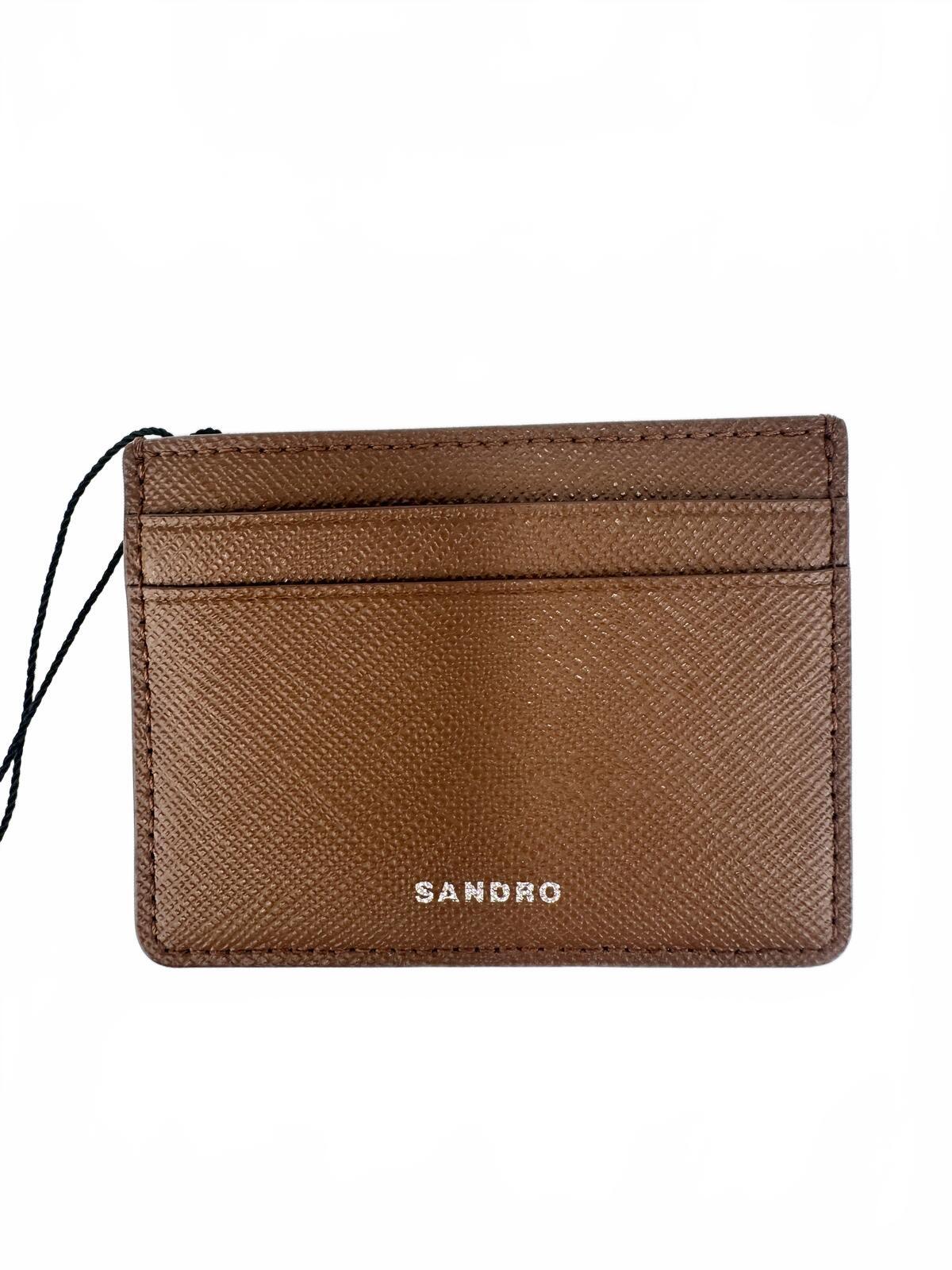 Sandro Leather Card Holder Brown Saffiano Card Case | NWT