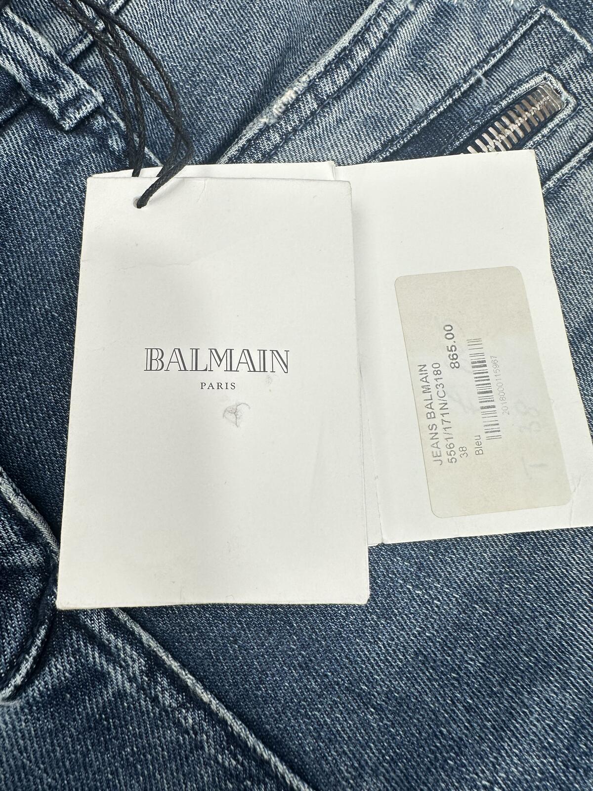 Balmain Paris Biker Skinny Jean Blue Denim Ankle Zip Moto IT 38 US 6 | NWT