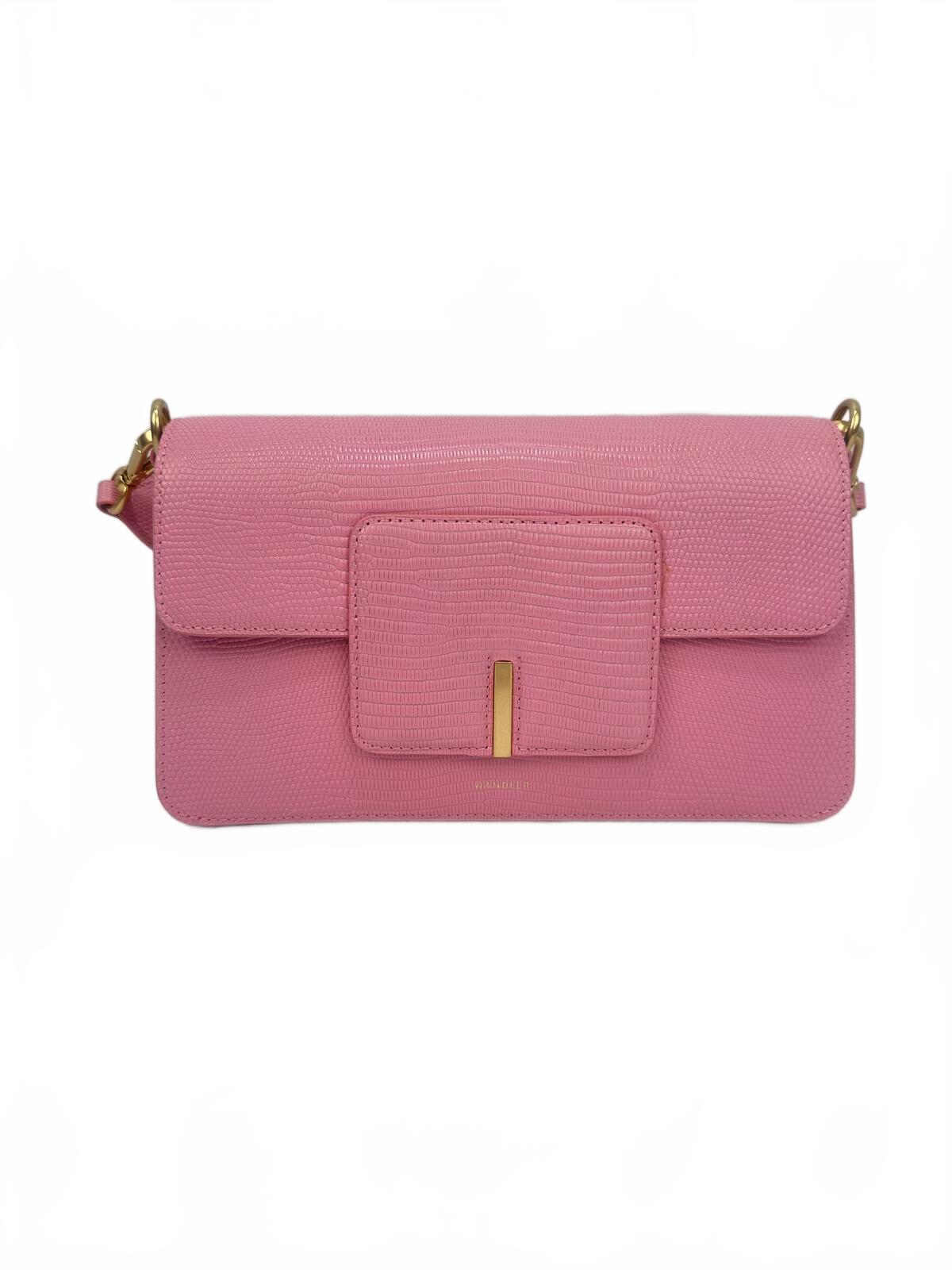 Wandler Georgia Pink Lizard-Embossed Leather Shoulder Bag | NWT