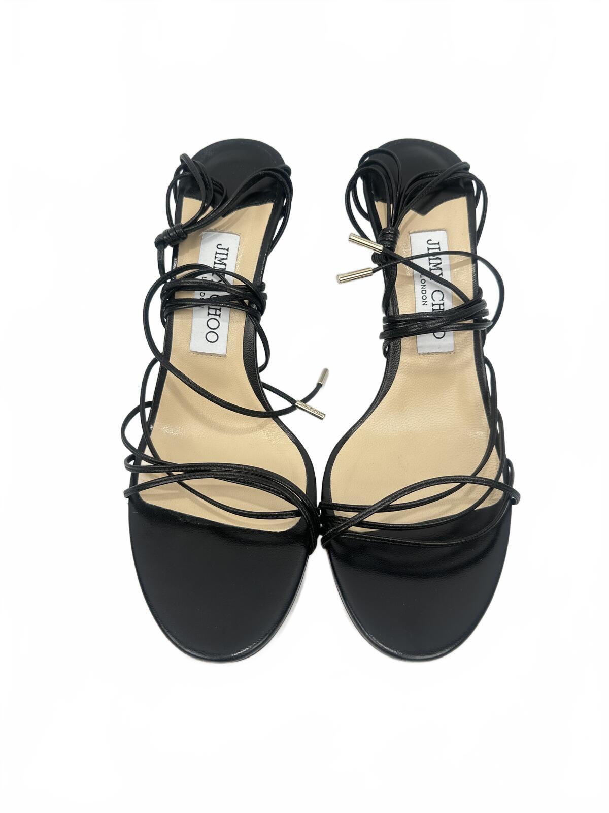 Jimmy Choo Black Leather Lace-Up Strappy Stiletto Sandal EU 39 US 9 | New