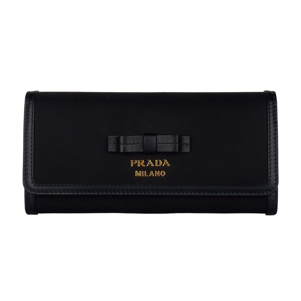 Prada Patina Leather & Nylon Continental Black Wallet - Vestir