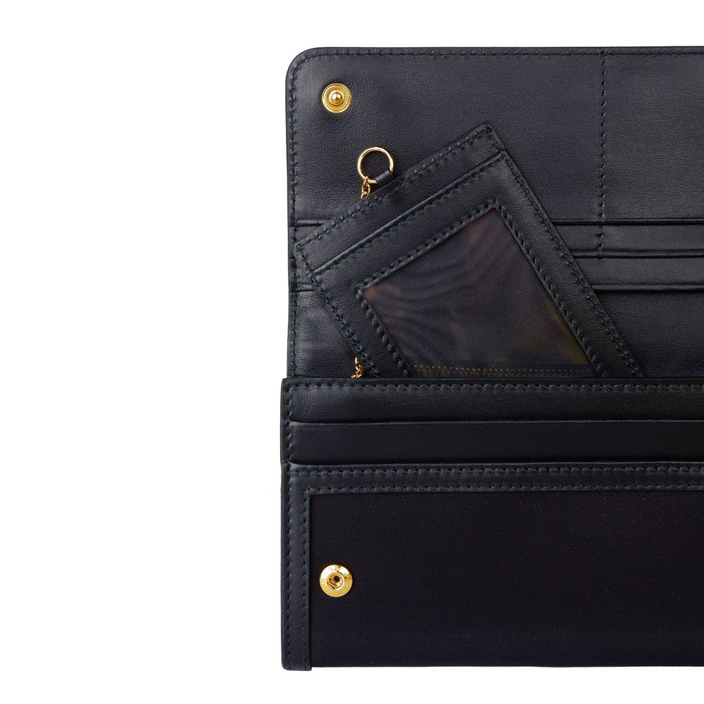 Prada Patina Leather & Nylon Continental Black Wallet - Vestir