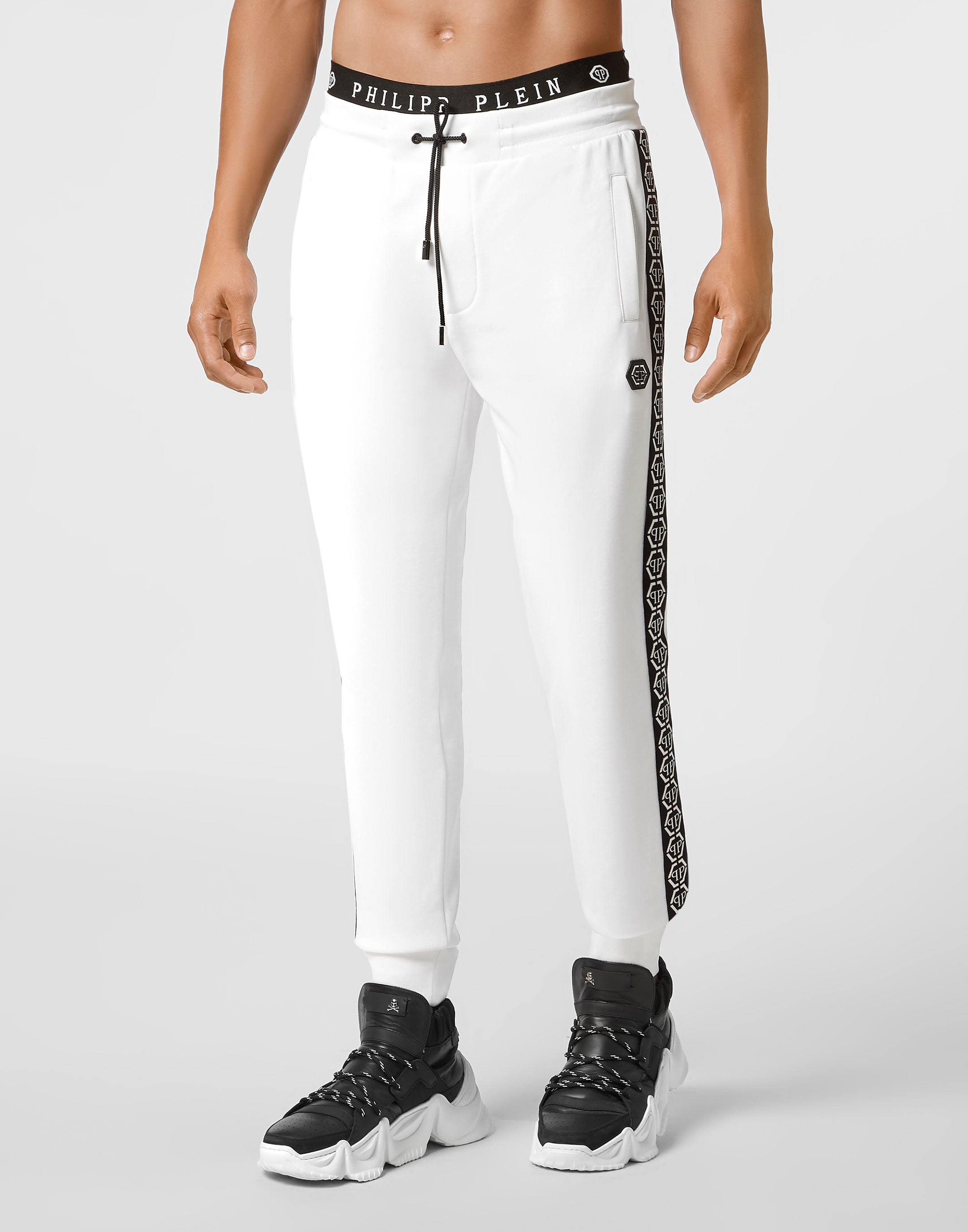 White Joggers with black on side