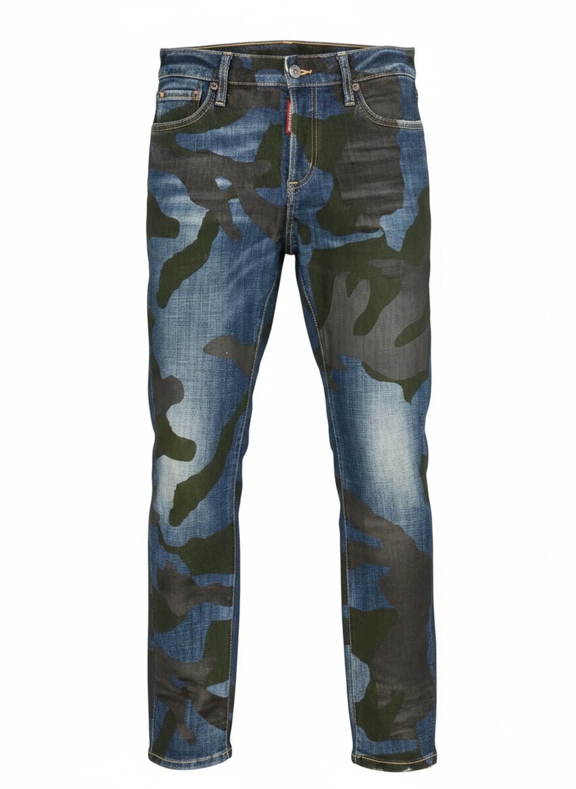 Dsquared2 Men's Skater Jean Camo Print Blue Denim IT38 NWT S75LB0147