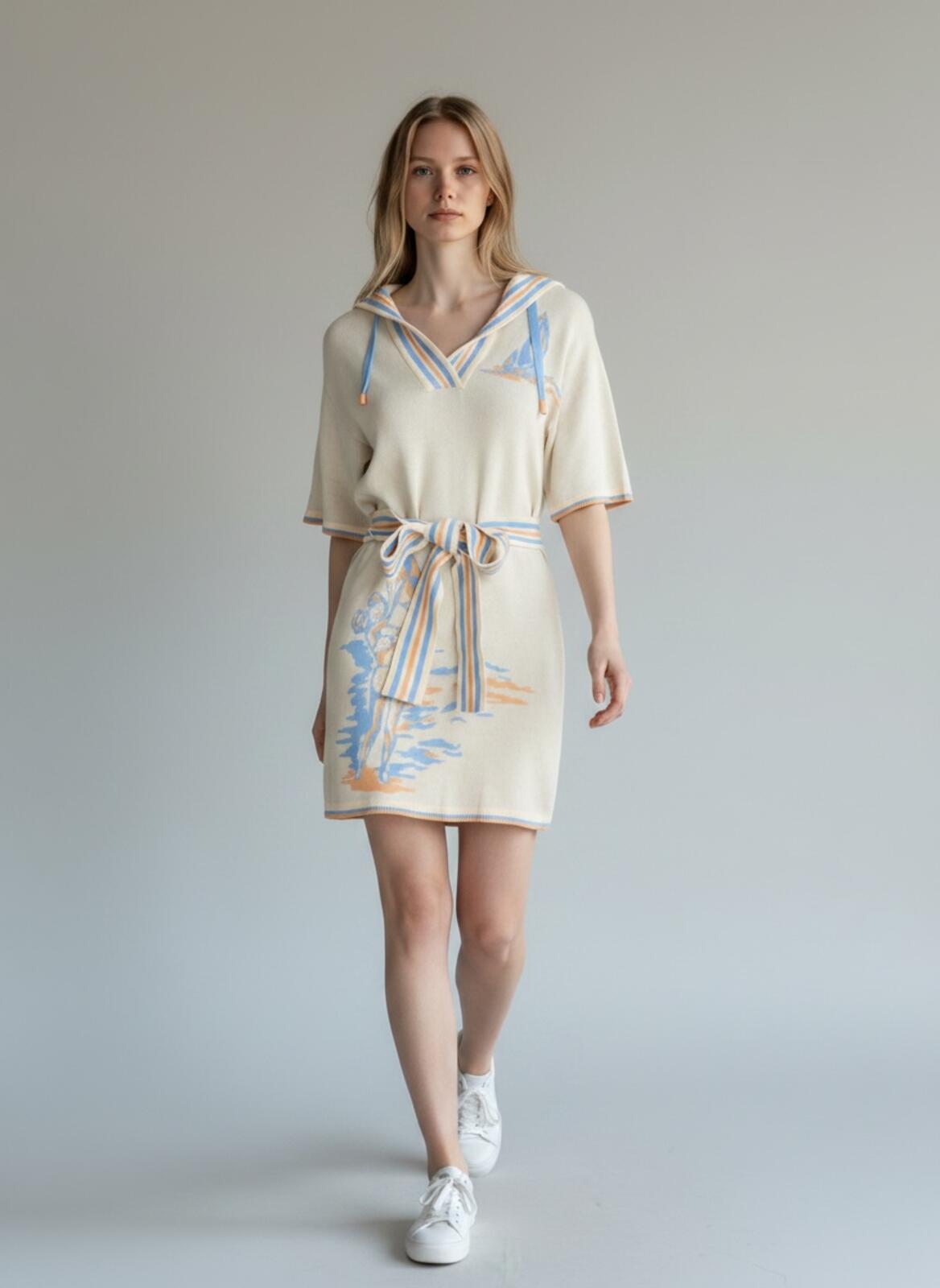 Zimmermann Lyre Hooded Knit Mini Dress Cream Summer Swim 2022 0P | NWT