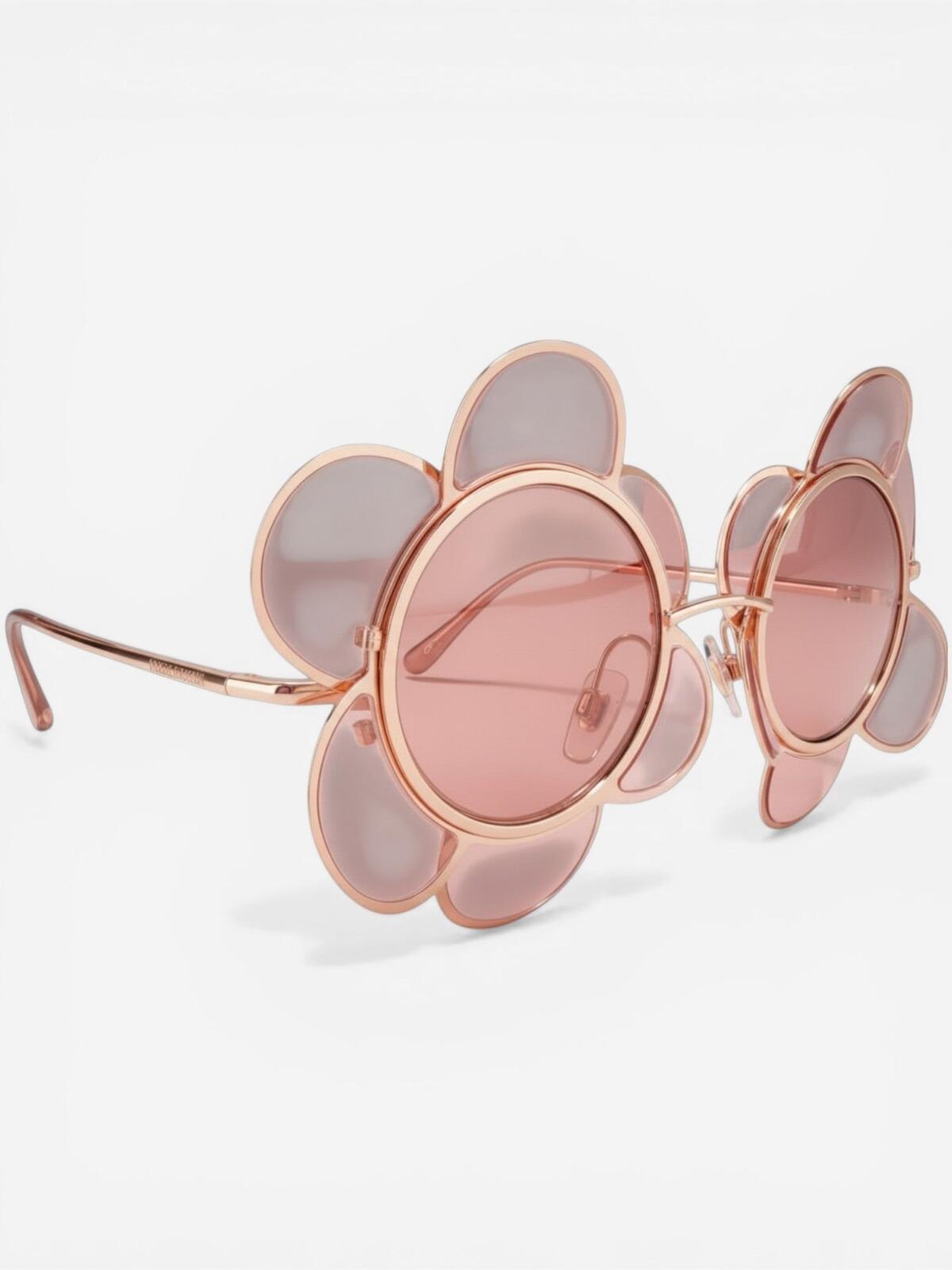 Dolce & Gabbana Flower Sunglasses Pink Rose Gold Sculptural Frame | NWT