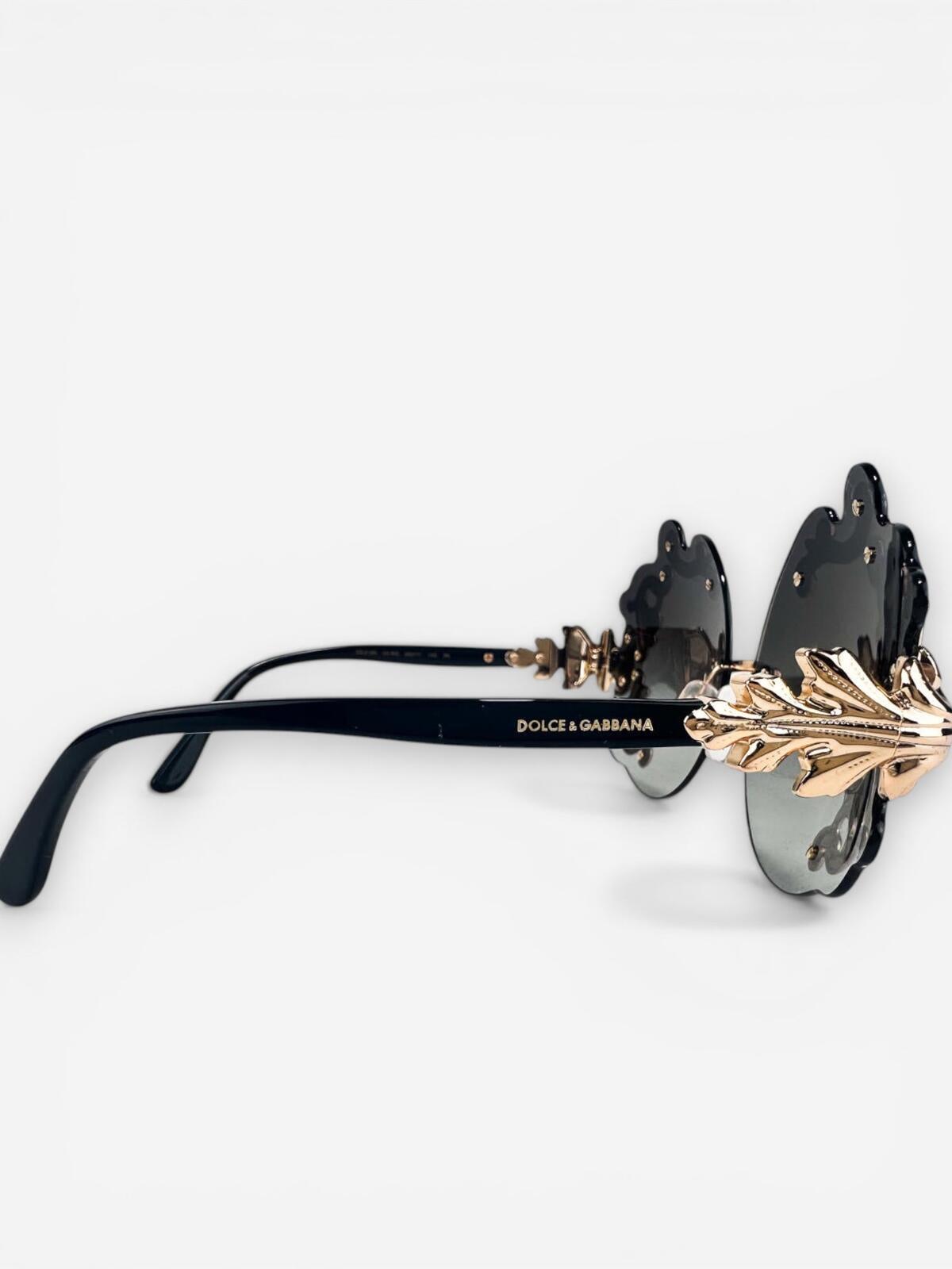 Dolce & Gabbana DG2195 Rimless Baroque Gold Black Sunglasses | NWT Rare