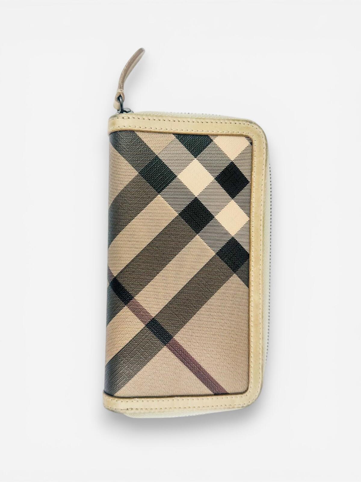 Burberry Nova Check Zip-Around Wallet Beige Coated Canvas | Pre-Loved