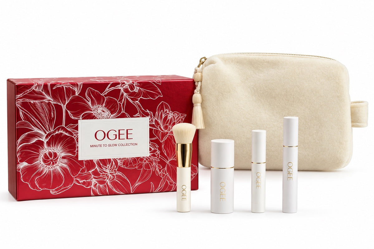 OGEE Minute to Glow Holiday 5-Piece Makeup Gift Set, Contour, Lip Oil, Mascara