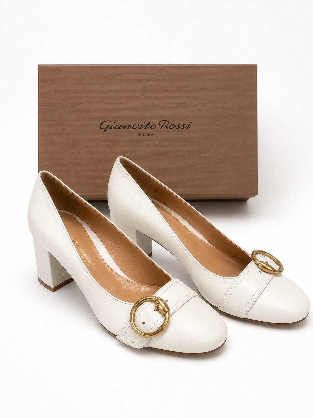 Gianvito Rossi Pamela 60 White Leather Block Heel Pumps EU 40 | NWB