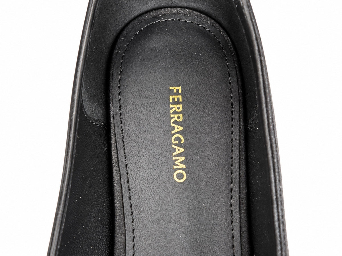 Ferragamo Dada T Black Satin Ankle Chain Ballet Flats EU 37 US 6.5 | NIB