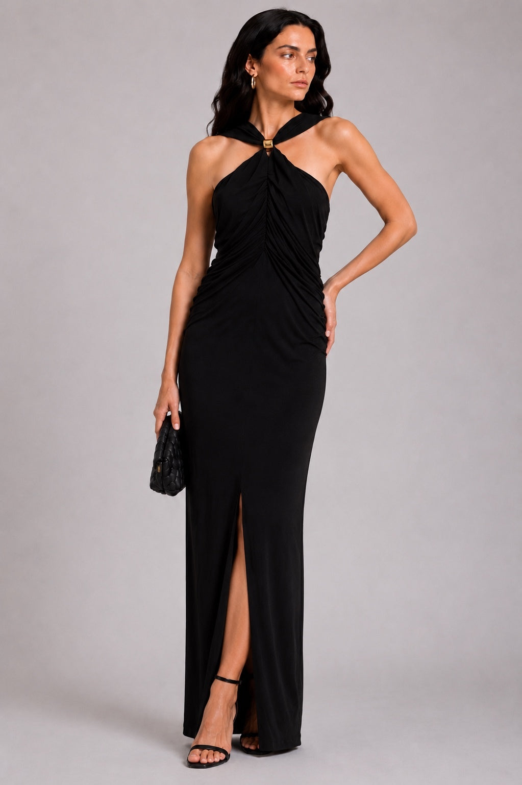 Altuzarra Black Viscose Ruched Halter Draped Maxi Dress FR 40 US 8 | NWT