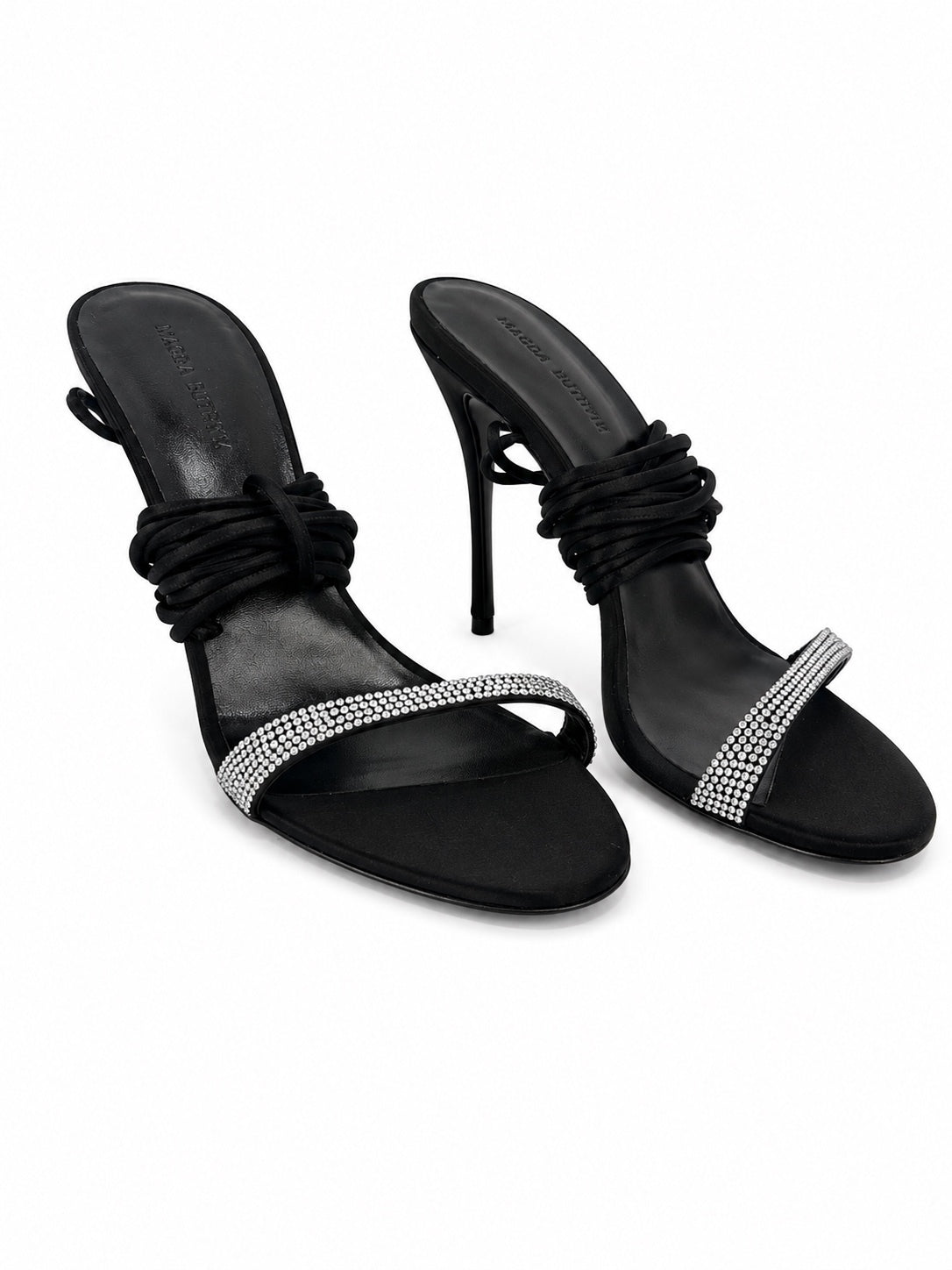 Magda Butrym Wrap Around Satin Strass Rhinestone Heels Black EU 40 US 10 | NIB