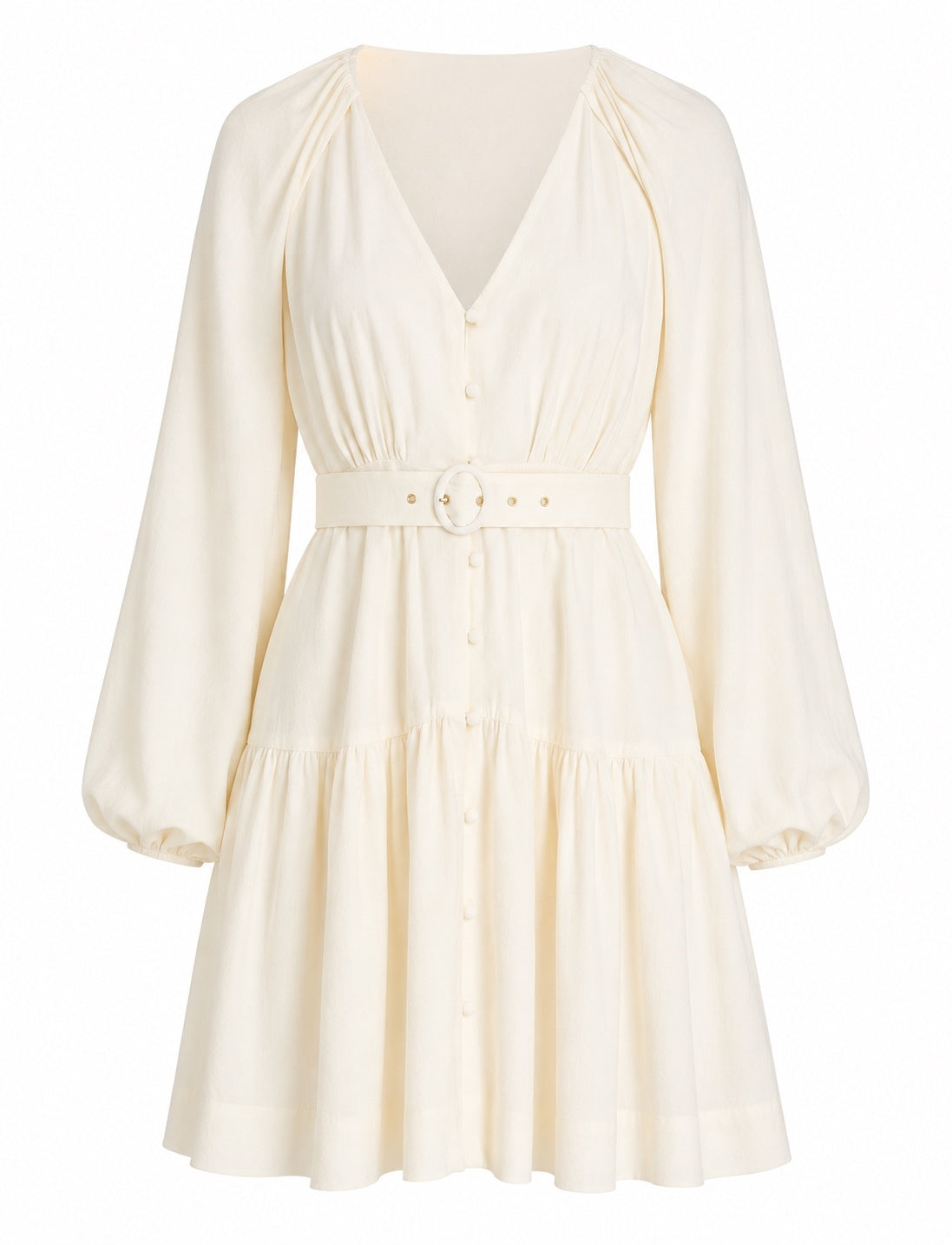 Jonathan Simkhai Ivory Belted A-Line Mini Dress | Balloon Sleeves | NWT | Size S