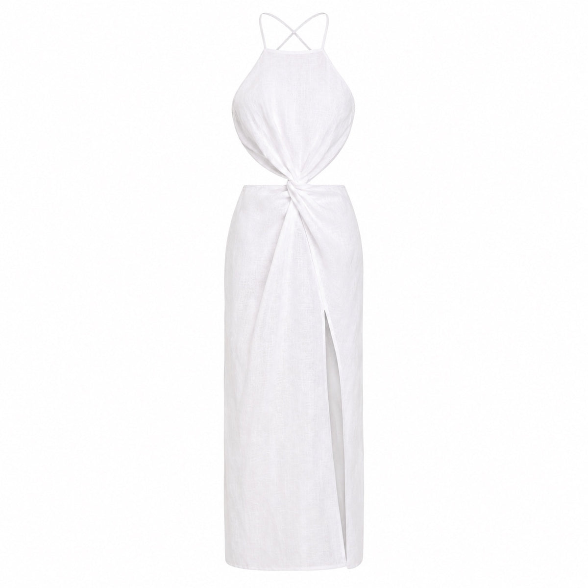 Ronny Kobo Sero Twisted Cutout Linen Maxi Dress White Halter Open Back Size S