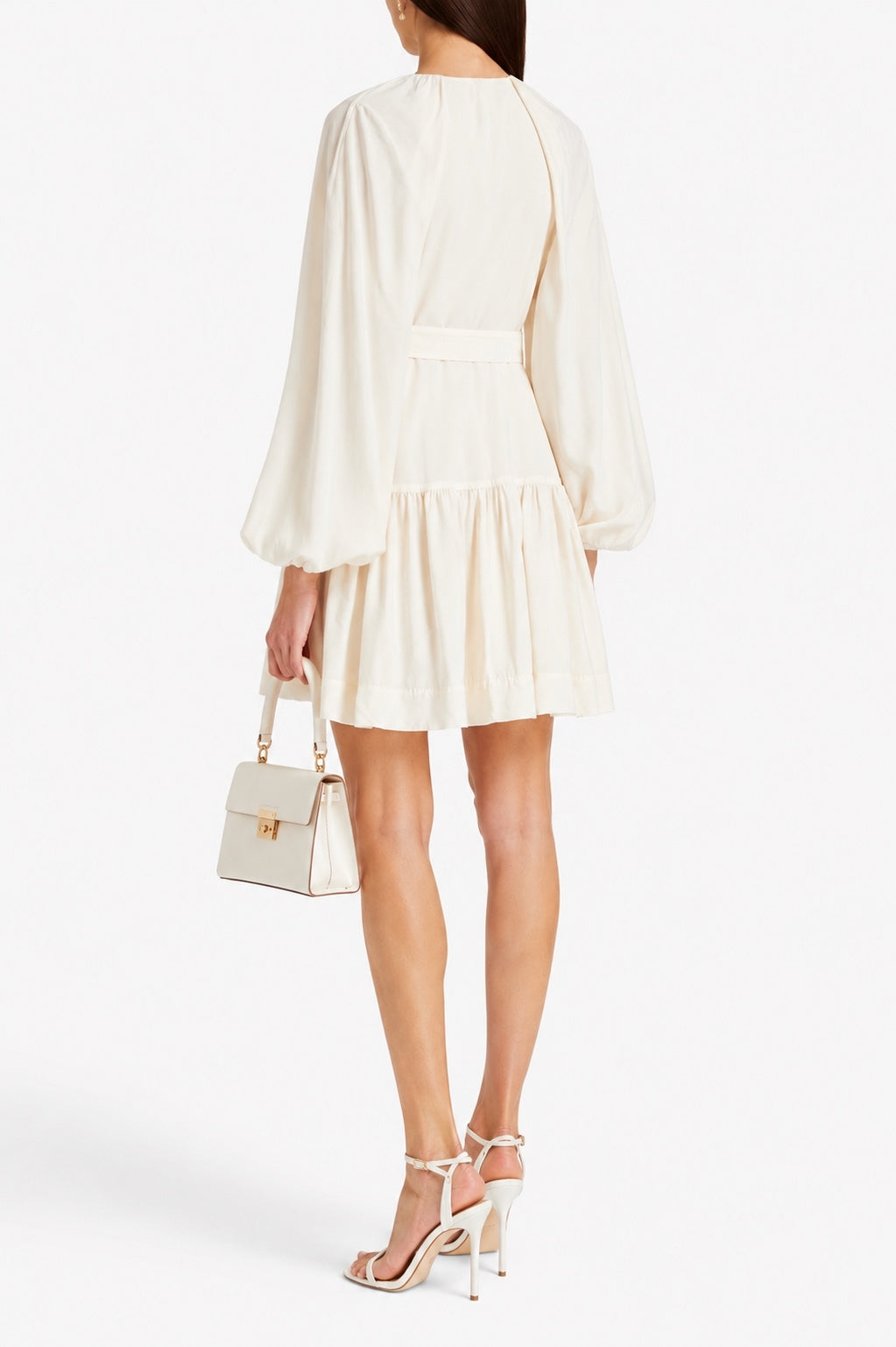 Jonathan Simkhai Ivory Belted A-Line Mini Dress | Balloon Sleeves | NWT | Size S