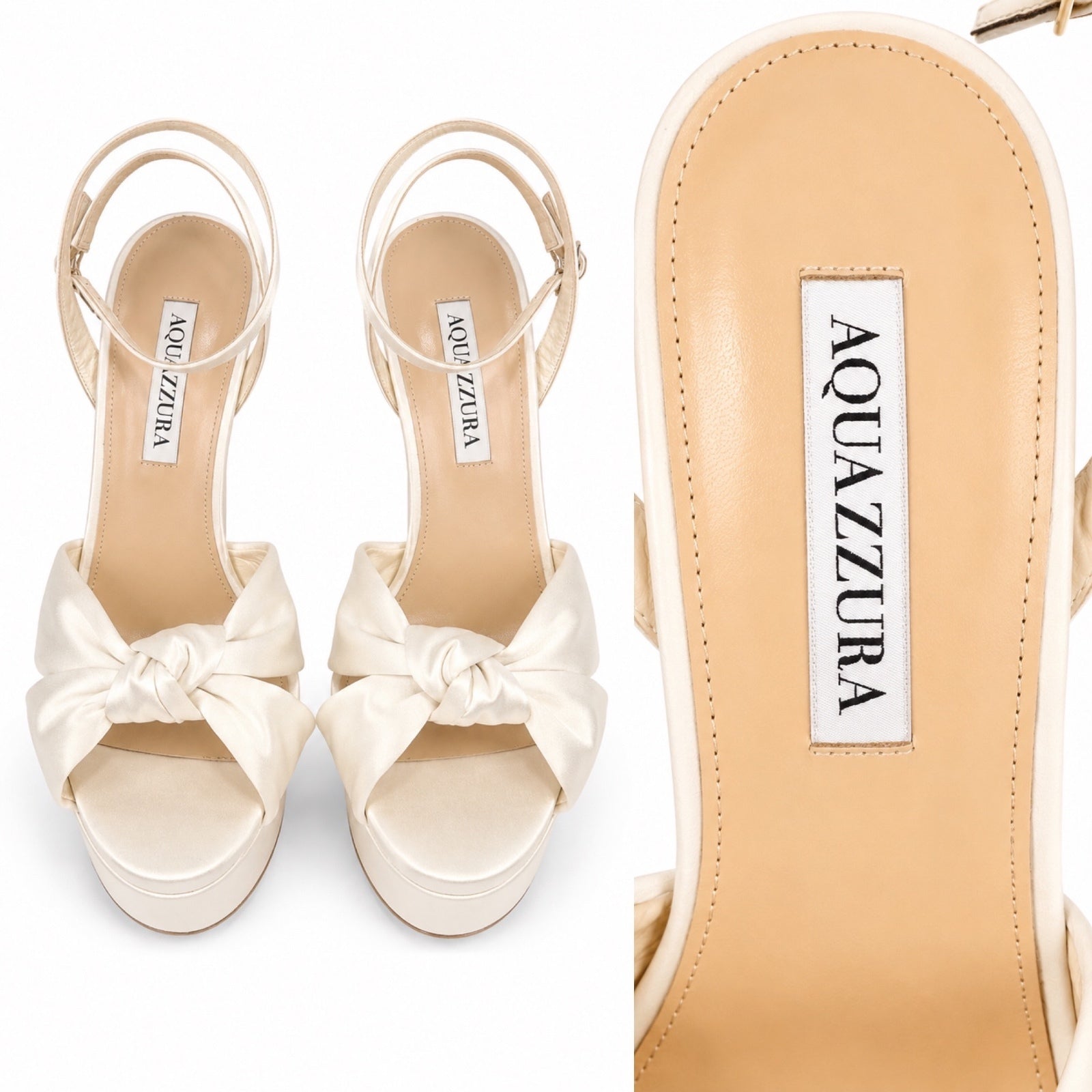 Aquazzura Cupid Bridal Plateau 130 White Satin Bow Platform Heels EU38 | NIB