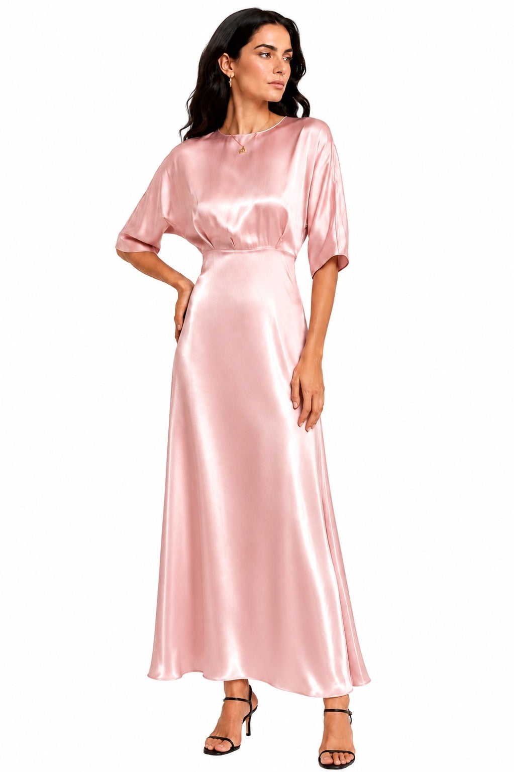Mansur Gavriel Silk Maxi Dress Blush Elbow Sleeve IT 38 US 2 XS | NWT