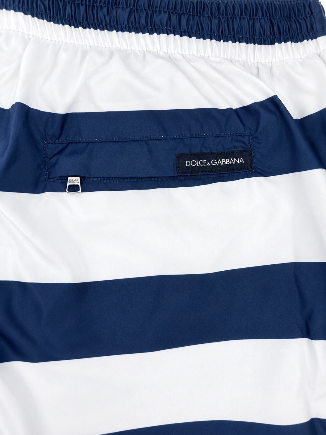 Dolce & Gabbana Capri Print Stripe Swim Shorts Blue White Men XL | NWT