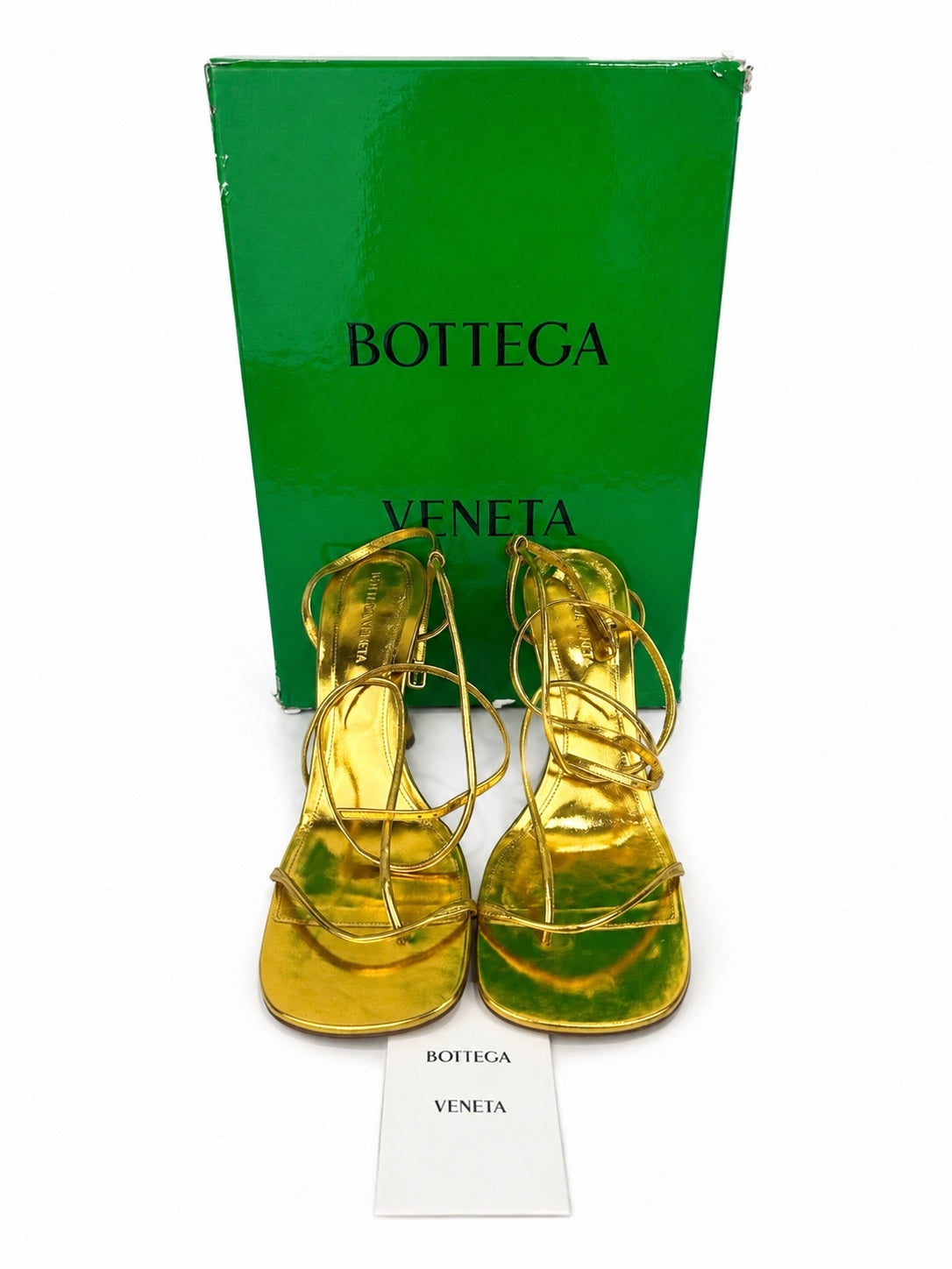 Bottega Veneta Metallic Gold Leather Strappy Sandals EU 40 | NIB