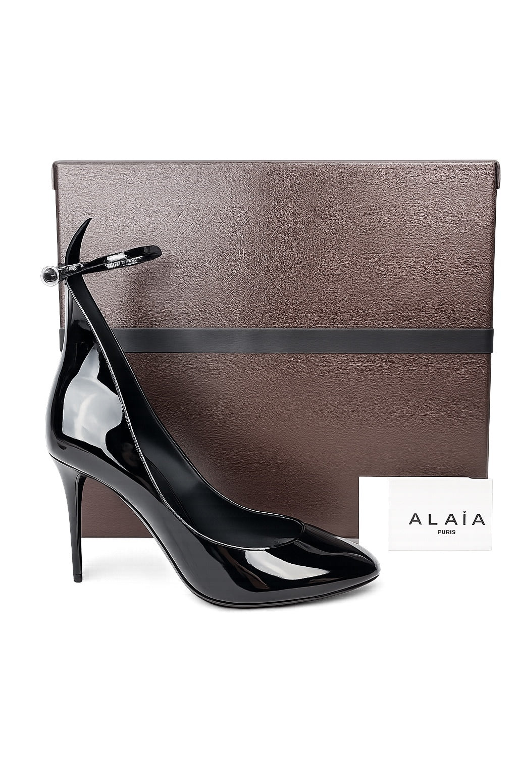 ALAÏA Décolleté 90 Patent Leather Ankle Strap Pump Black EU 39 US 9 | NIB