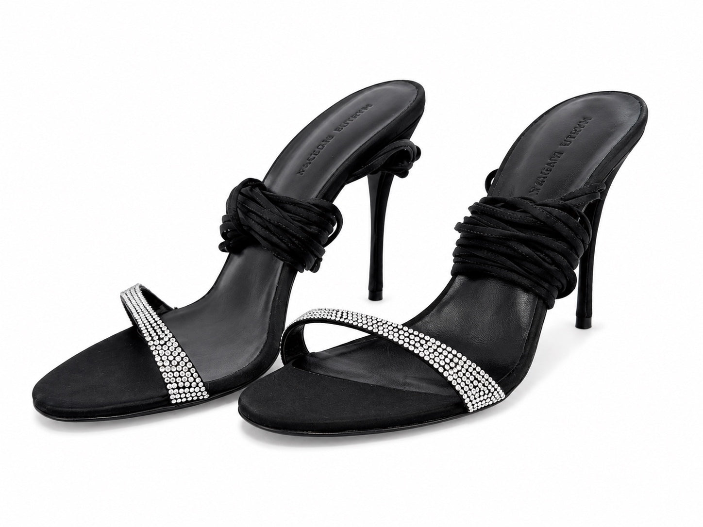 Magda Butrym Wrap Around Satin Strass Rhinestone Heels Black EU 40 US 10 | NIB